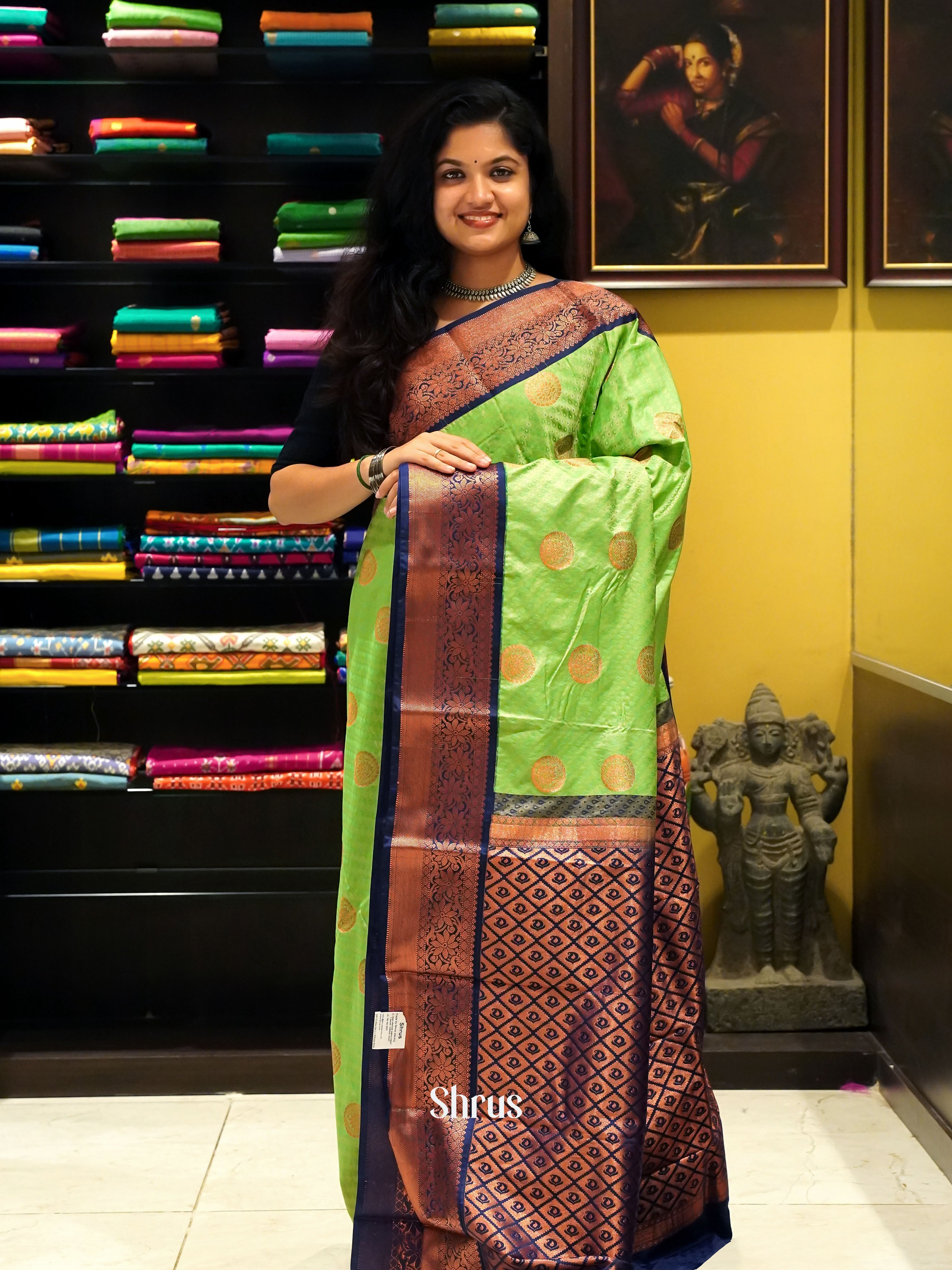 Green & Blue- Semi Kanchipuram Saree - Shop on ShrusEternity.com