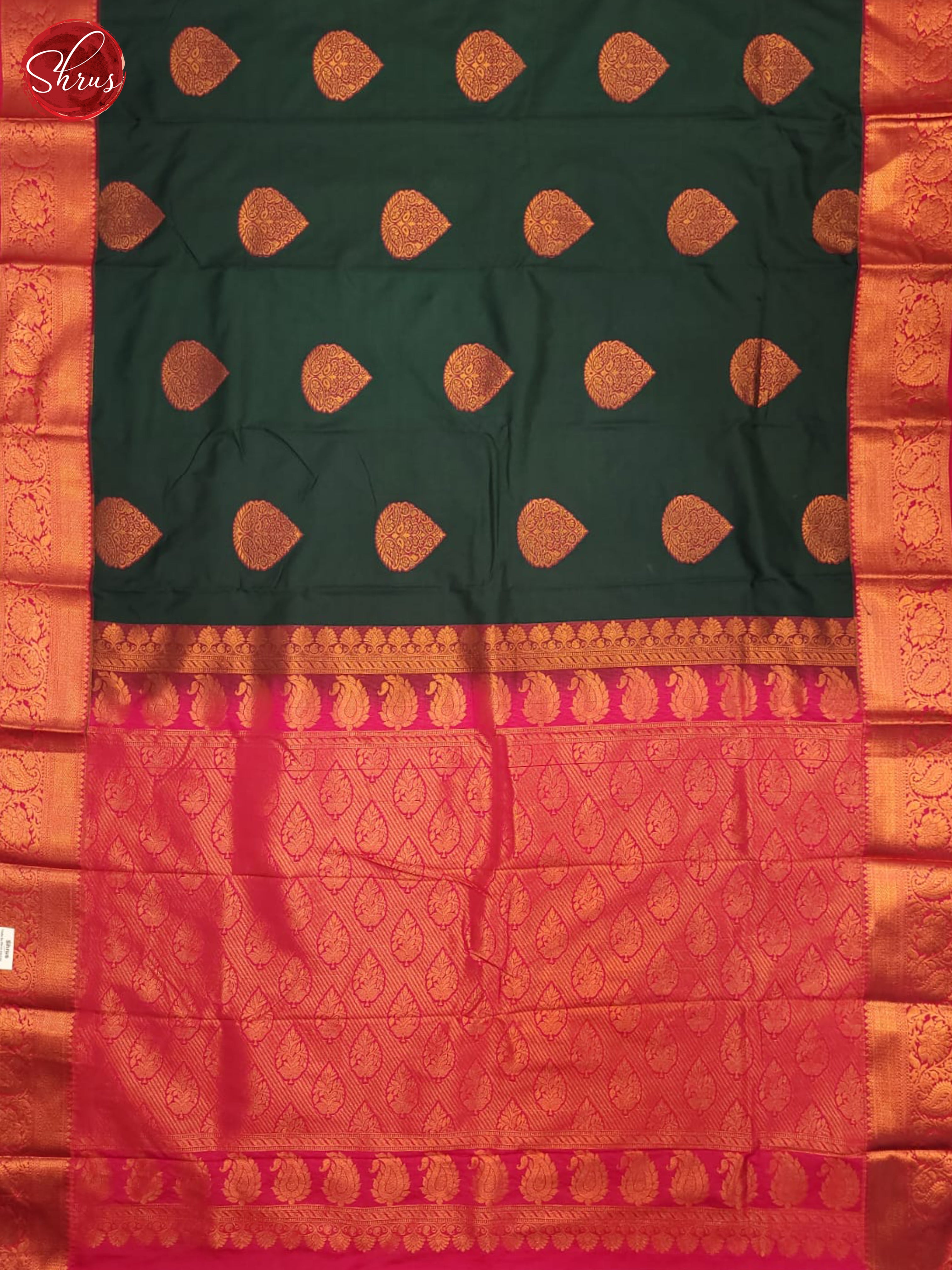 Bottle Green & Pink - Semi Kanchipuram Saree - Shop on ShrusEternity.com