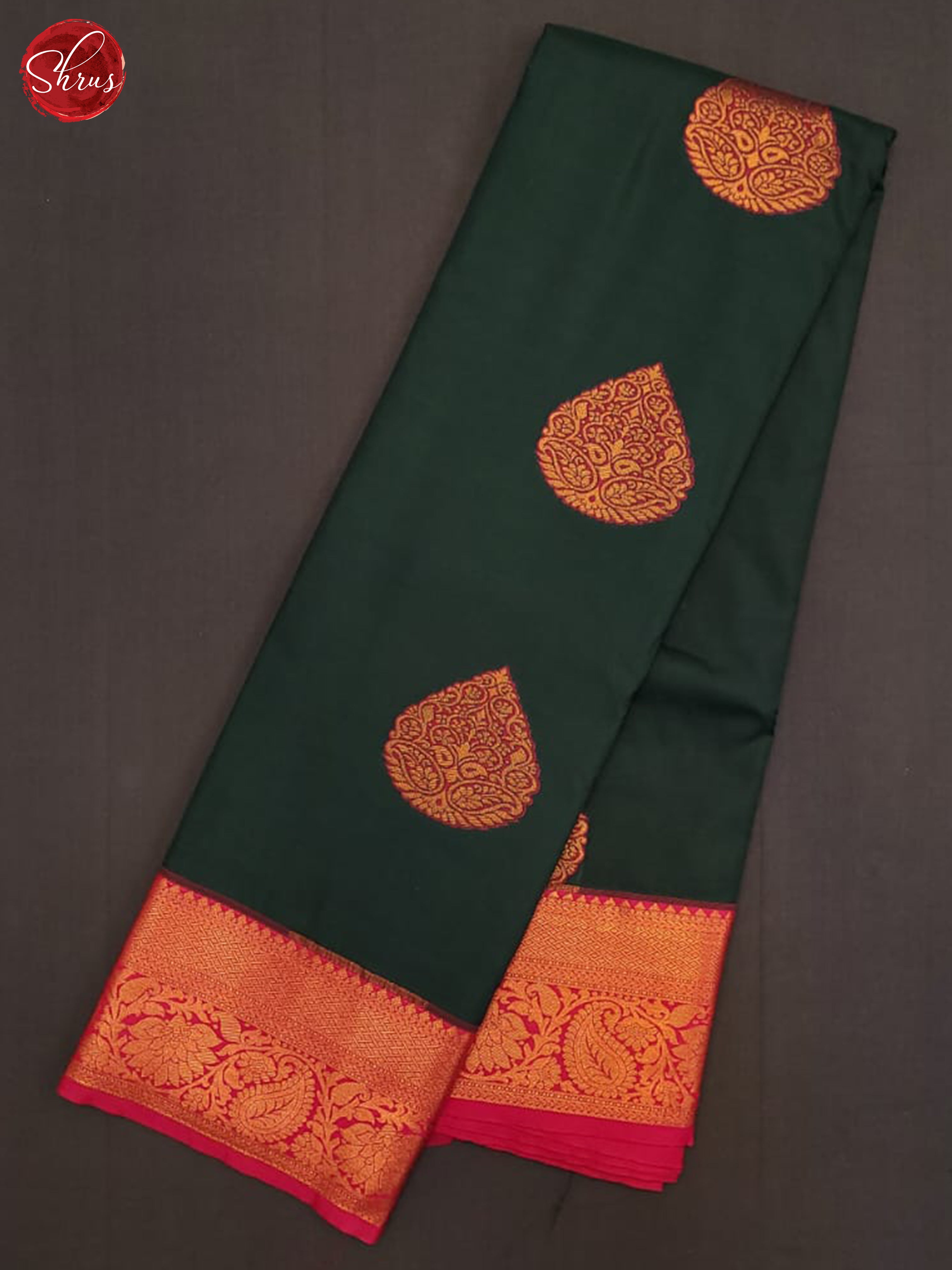Bottle Green & Pink - Semi Kanchipuram Saree - Shop on ShrusEternity.com