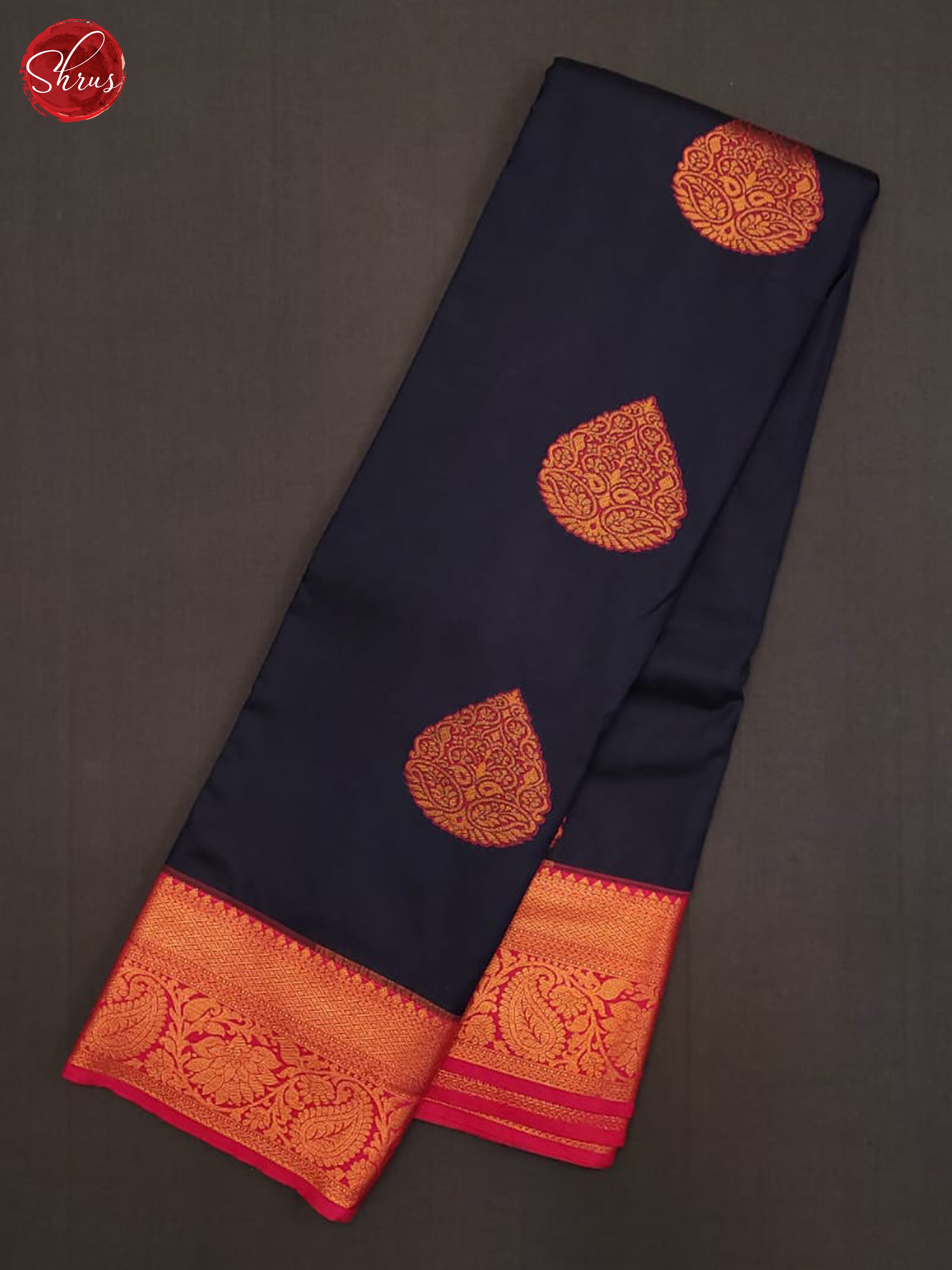 Navy Blue & Pink - Semi Kanchipuram Saree - Shop on ShrusEternity.com