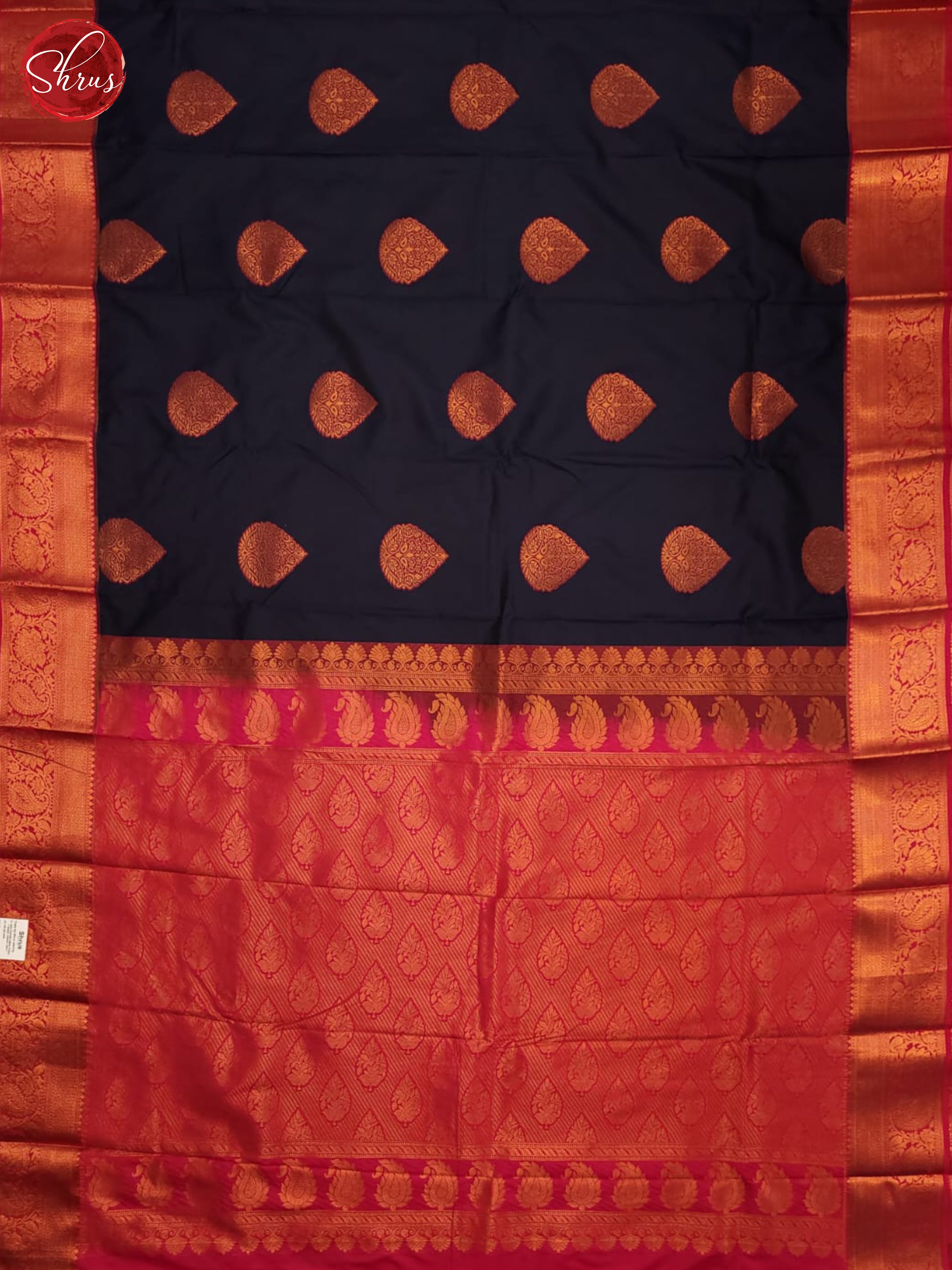 Navy Blue & Pink - Semi Kanchipuram Saree - Shop on ShrusEternity.com
