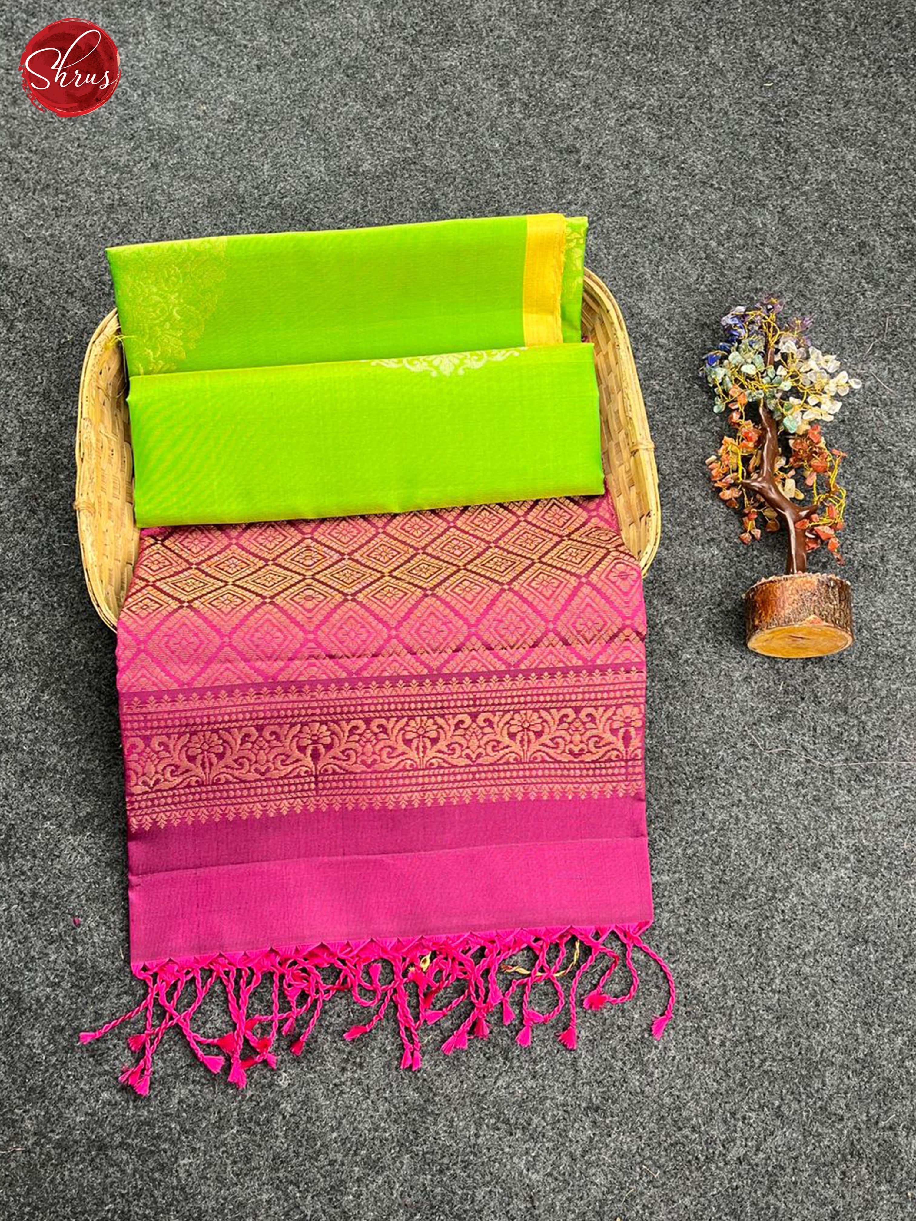 Green & Wine - Soft Silk Halfpure Saree - Shop on ShrusEternity.com