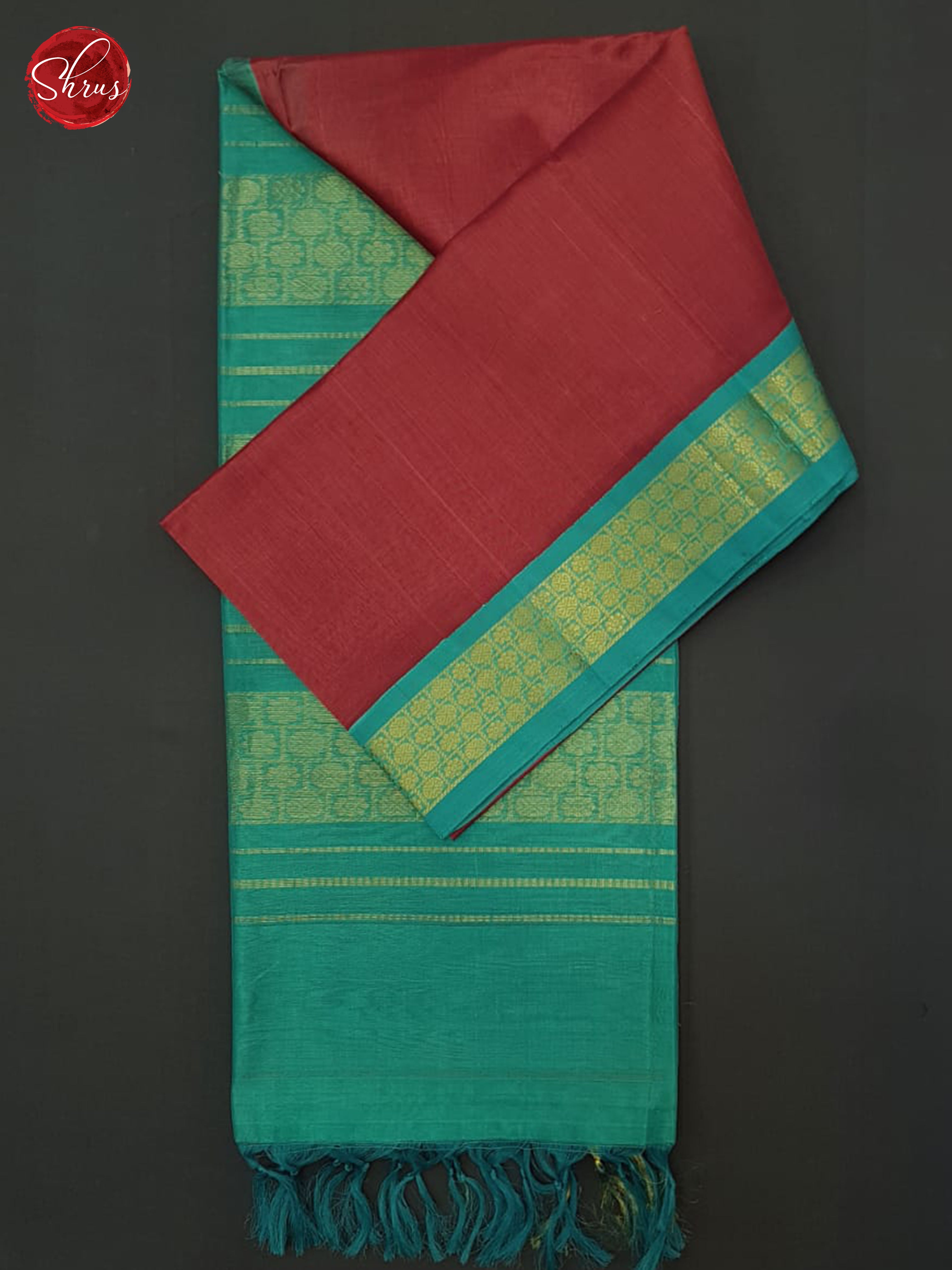 Brick Red And Blue- Silk Cotton Saeee - Shop on ShrusEternity.com