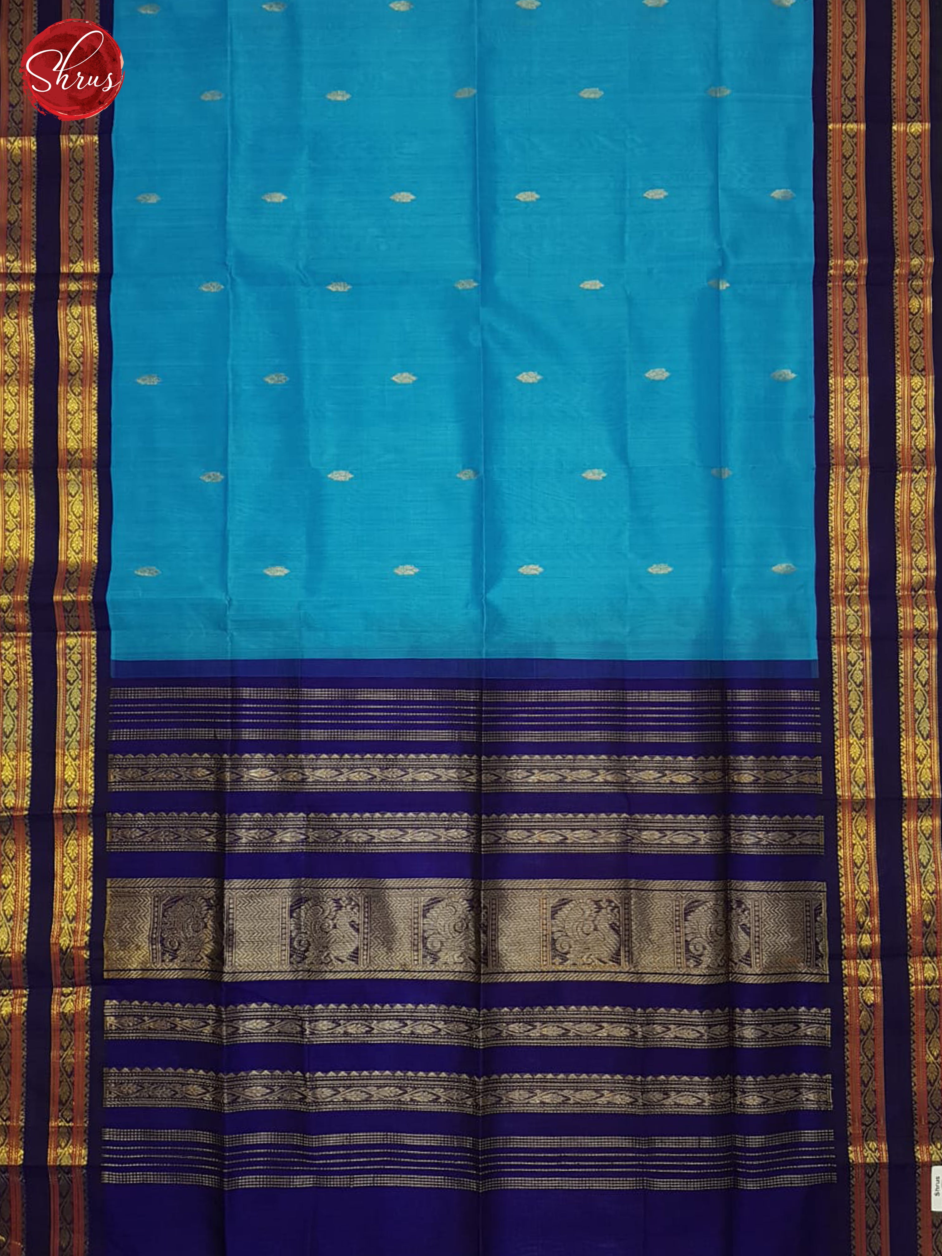 Teal & Blue - Silk Cotton Saree - Shop on ShrusEternity.com