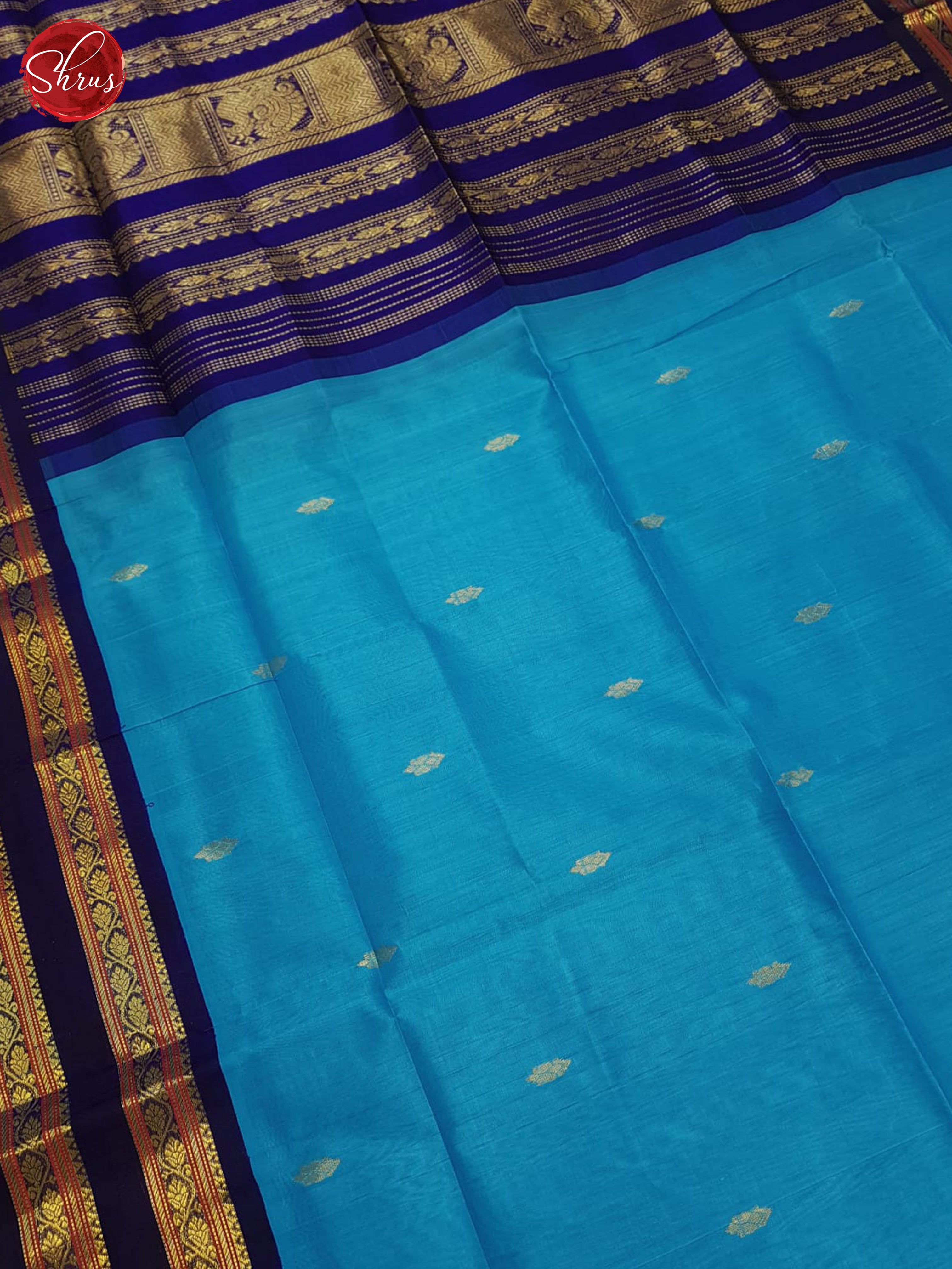 Teal & Blue - Silk Cotton Saree - Shop on ShrusEternity.com