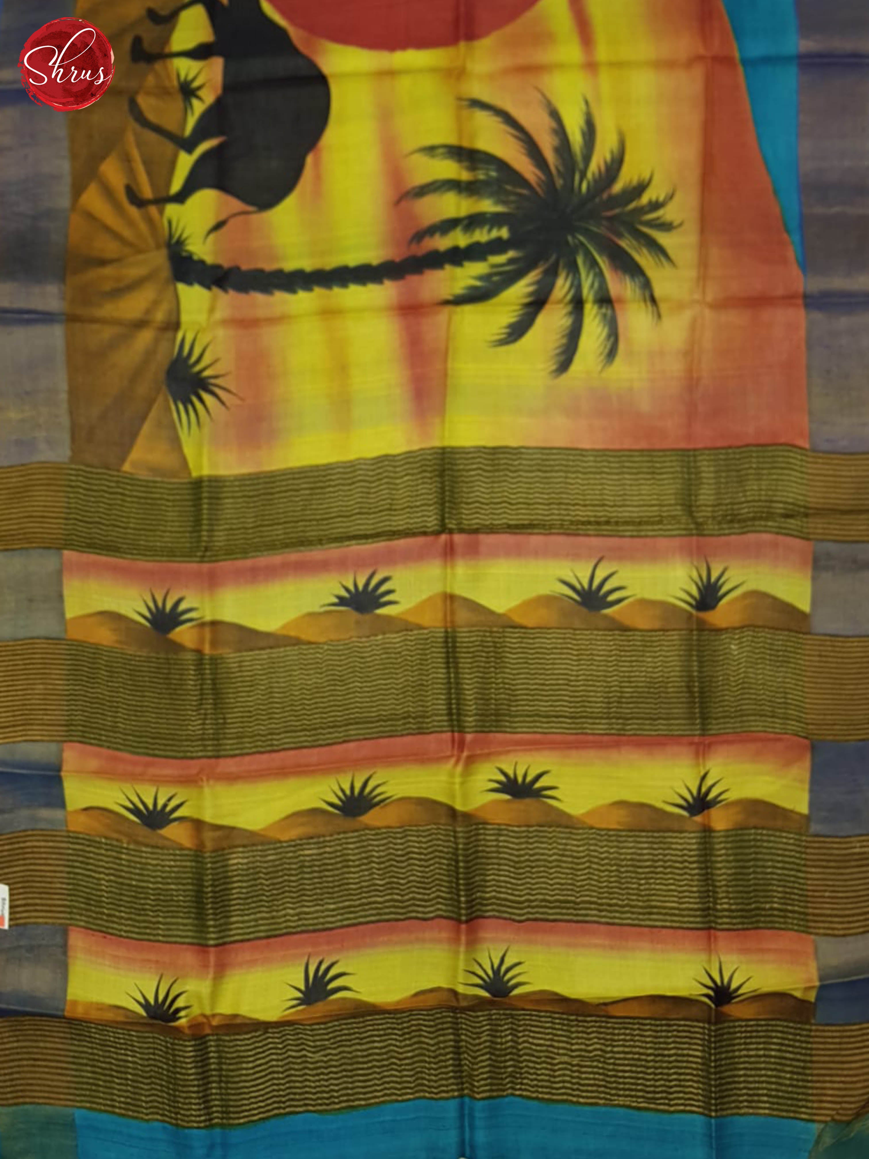 Yellow And Blue-Tussar Silk Saree - Shop on ShrusEternity.com