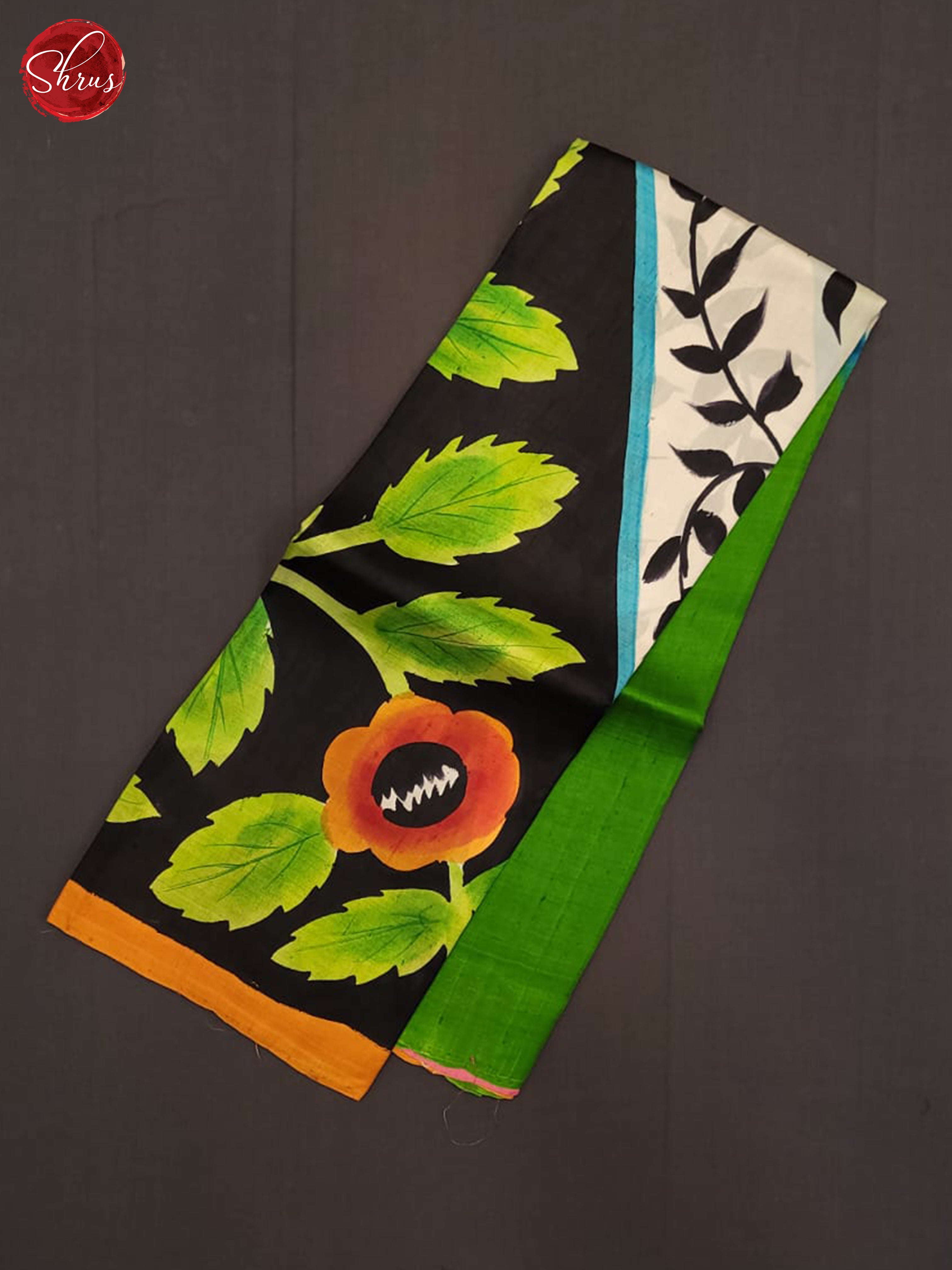 leaf Green and black-Murshidabad Silk