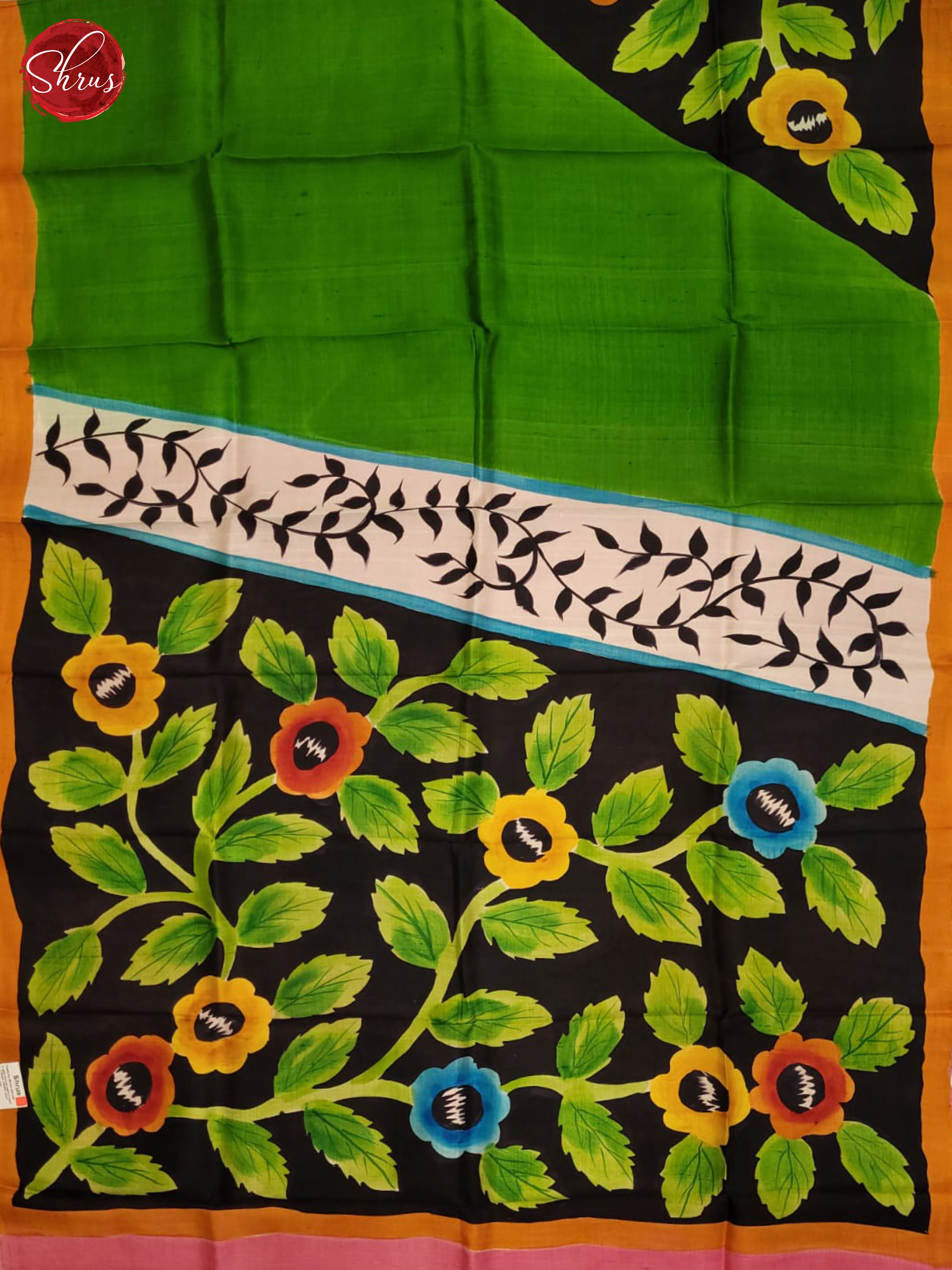 leaf Green and black-Murshidabad Silk