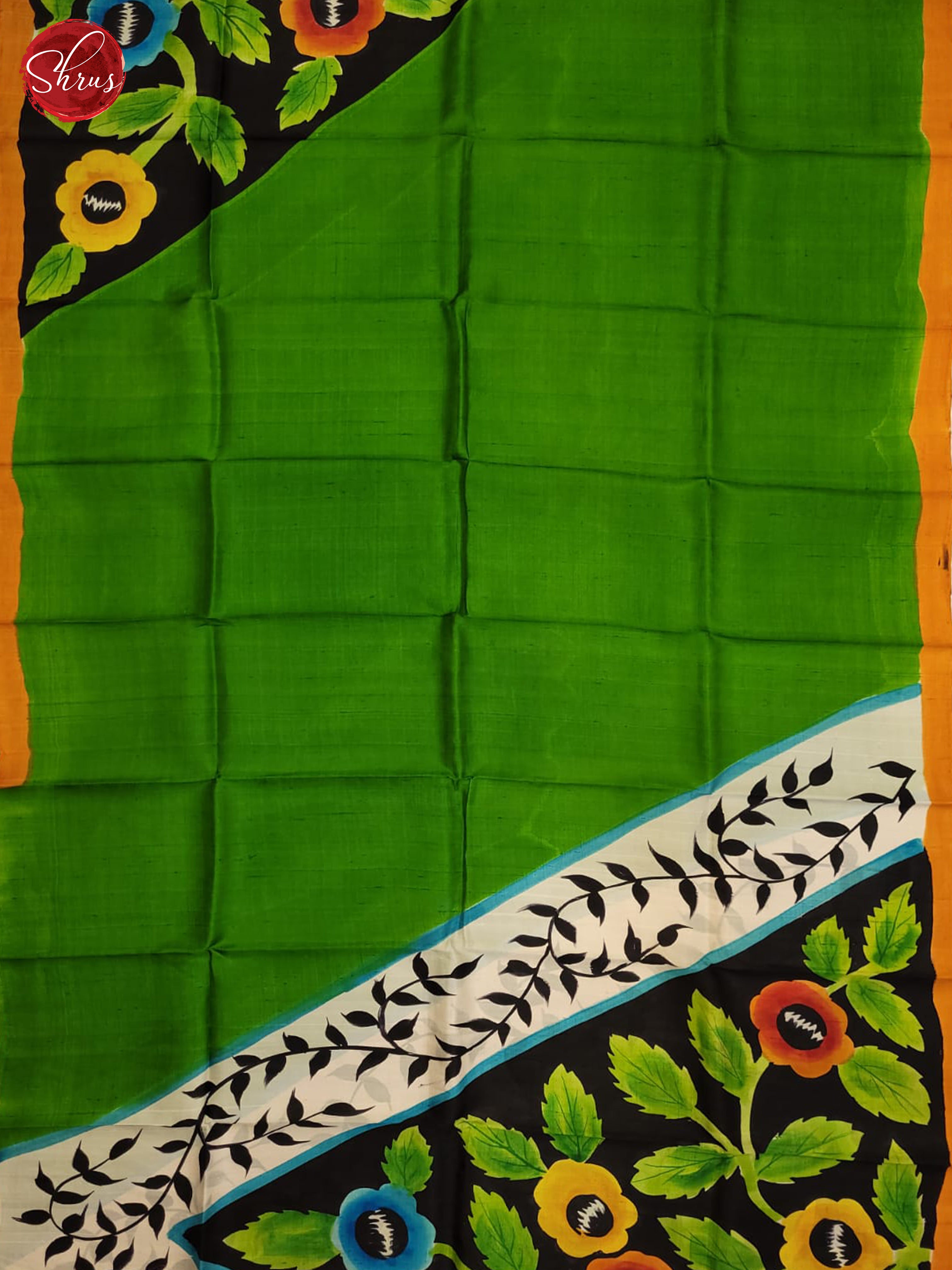 leaf Green and black-Murshidabad Silk-2
