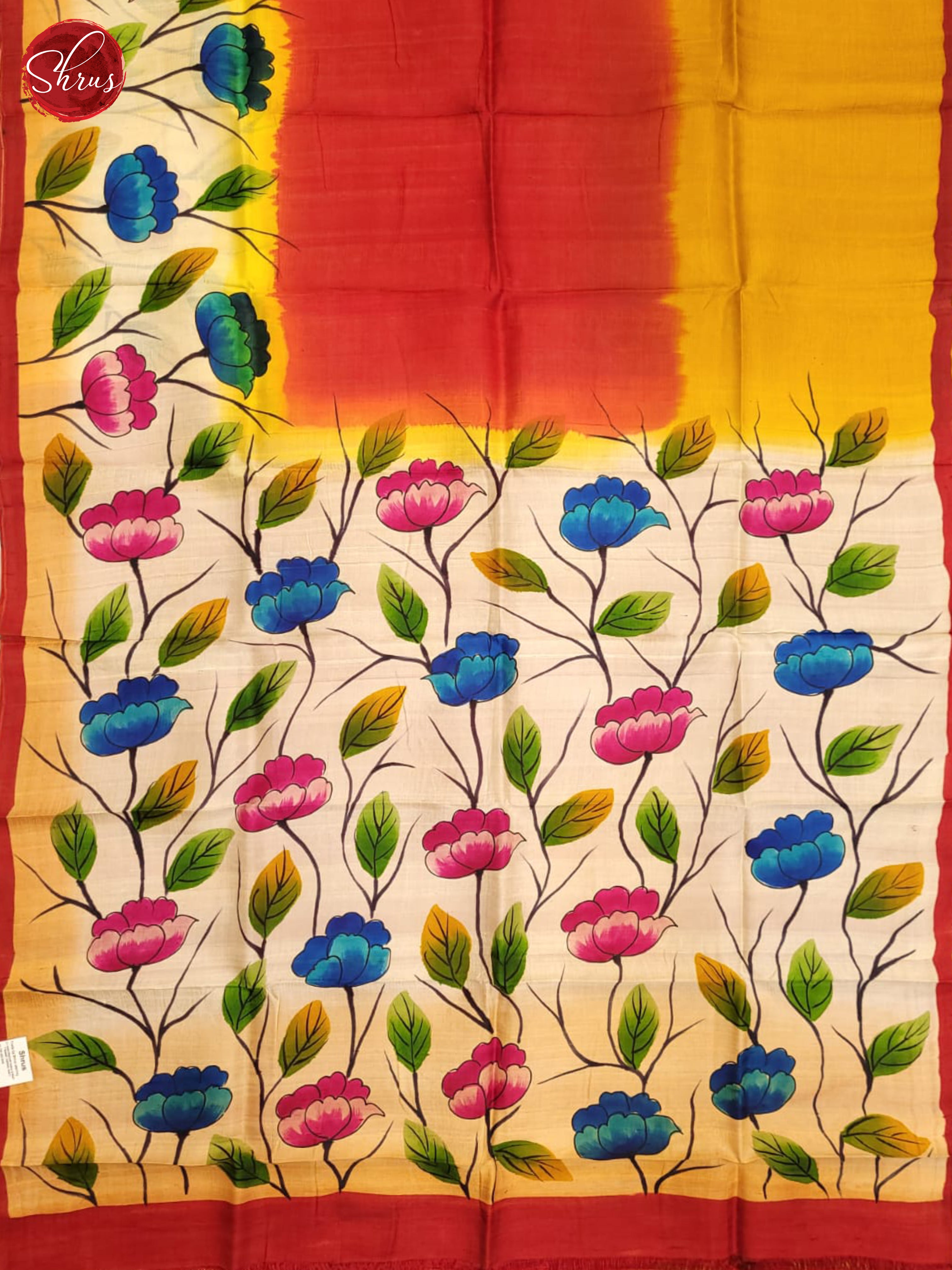 Red & Mustard - Murshidabad Silk Saree - Shop on ShrusEternity.com