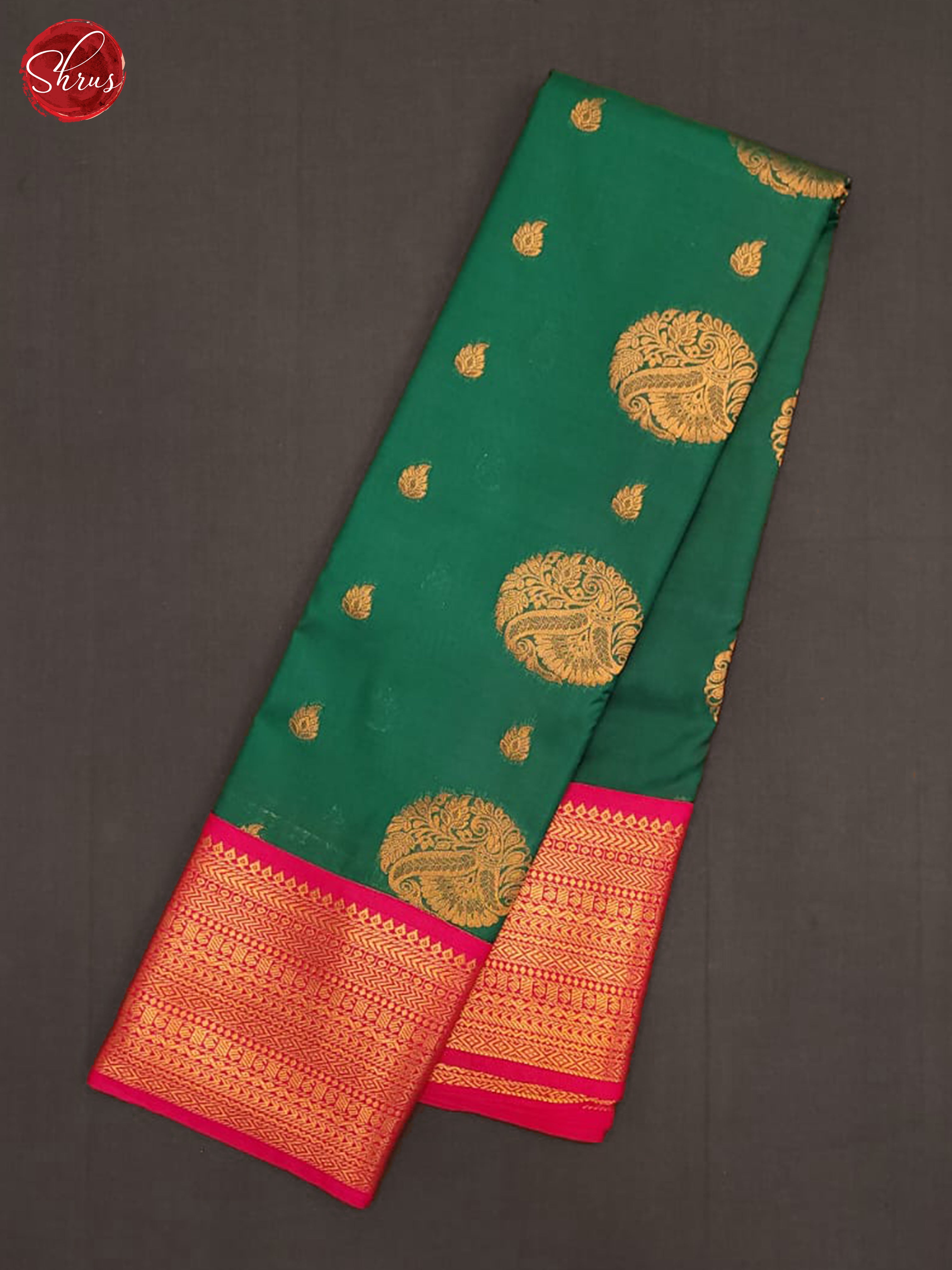 Peacock Green & Pink- Semi Kanchipuram Saree - Shop on ShrusEternity.com