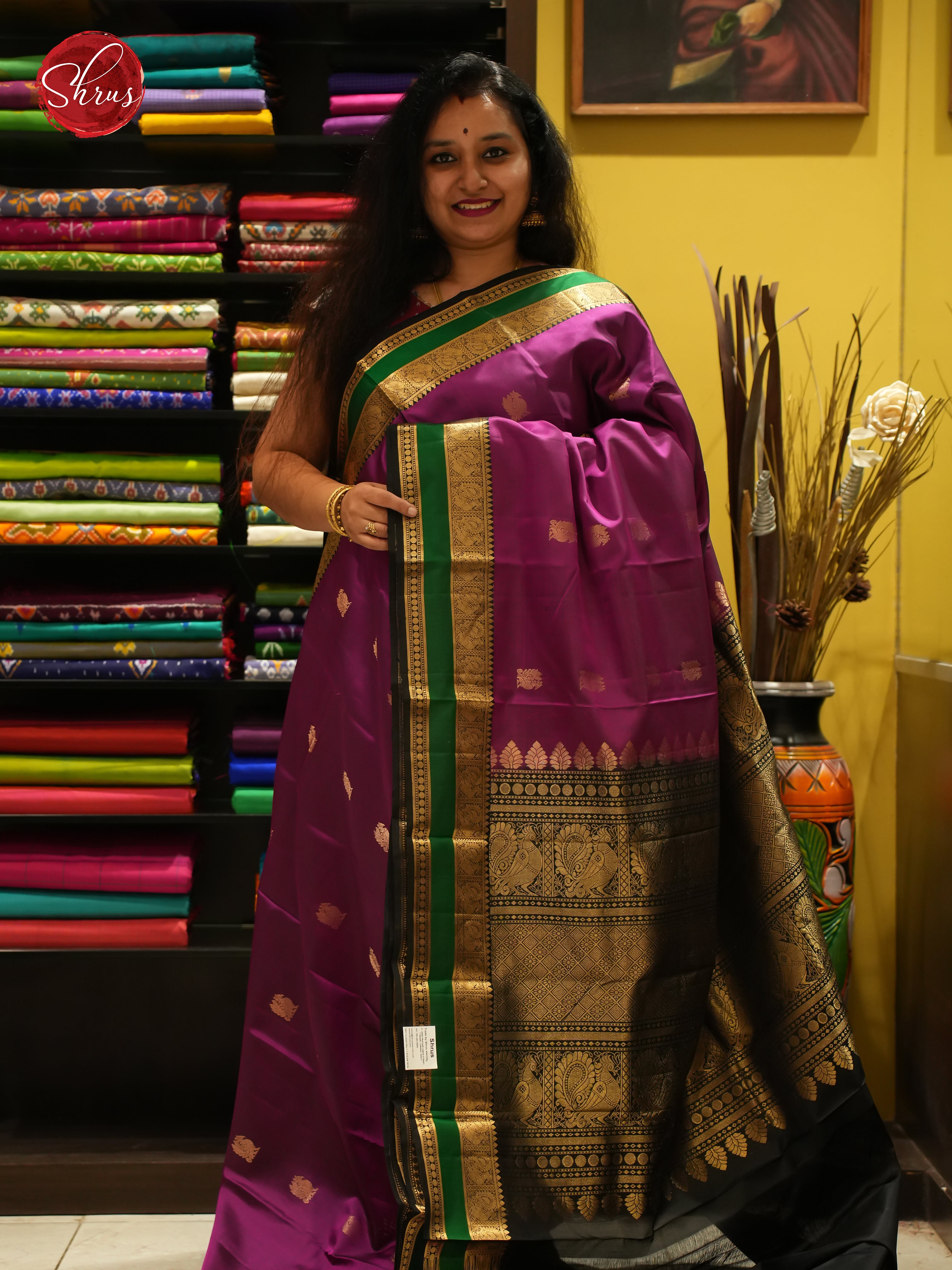 Majenta Pink & Black - Soft Silk Saree - Shop on ShrusEternity.com
