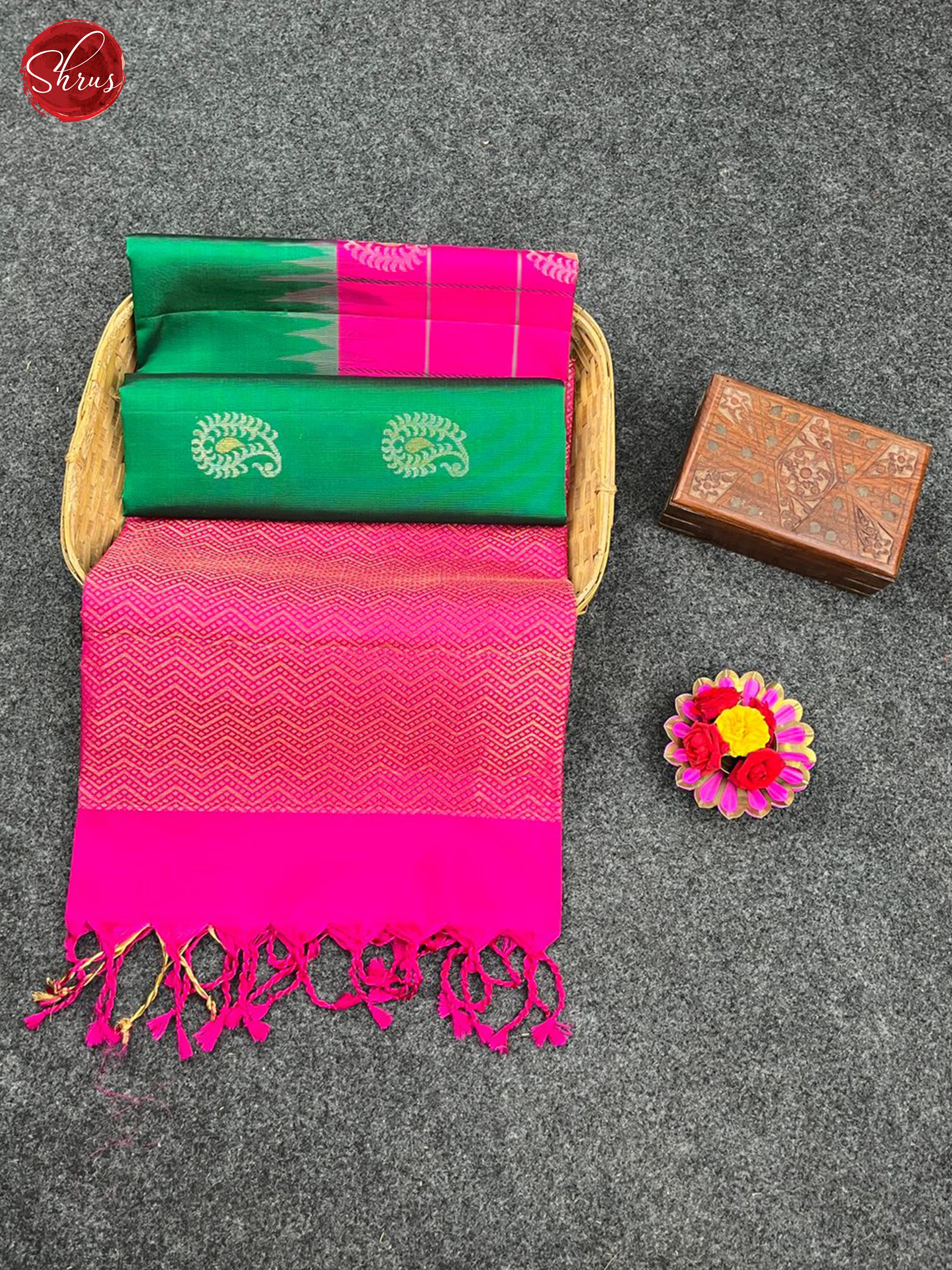 Green & Pink- Soft Silk Saree - Shop on ShrusEternity.com