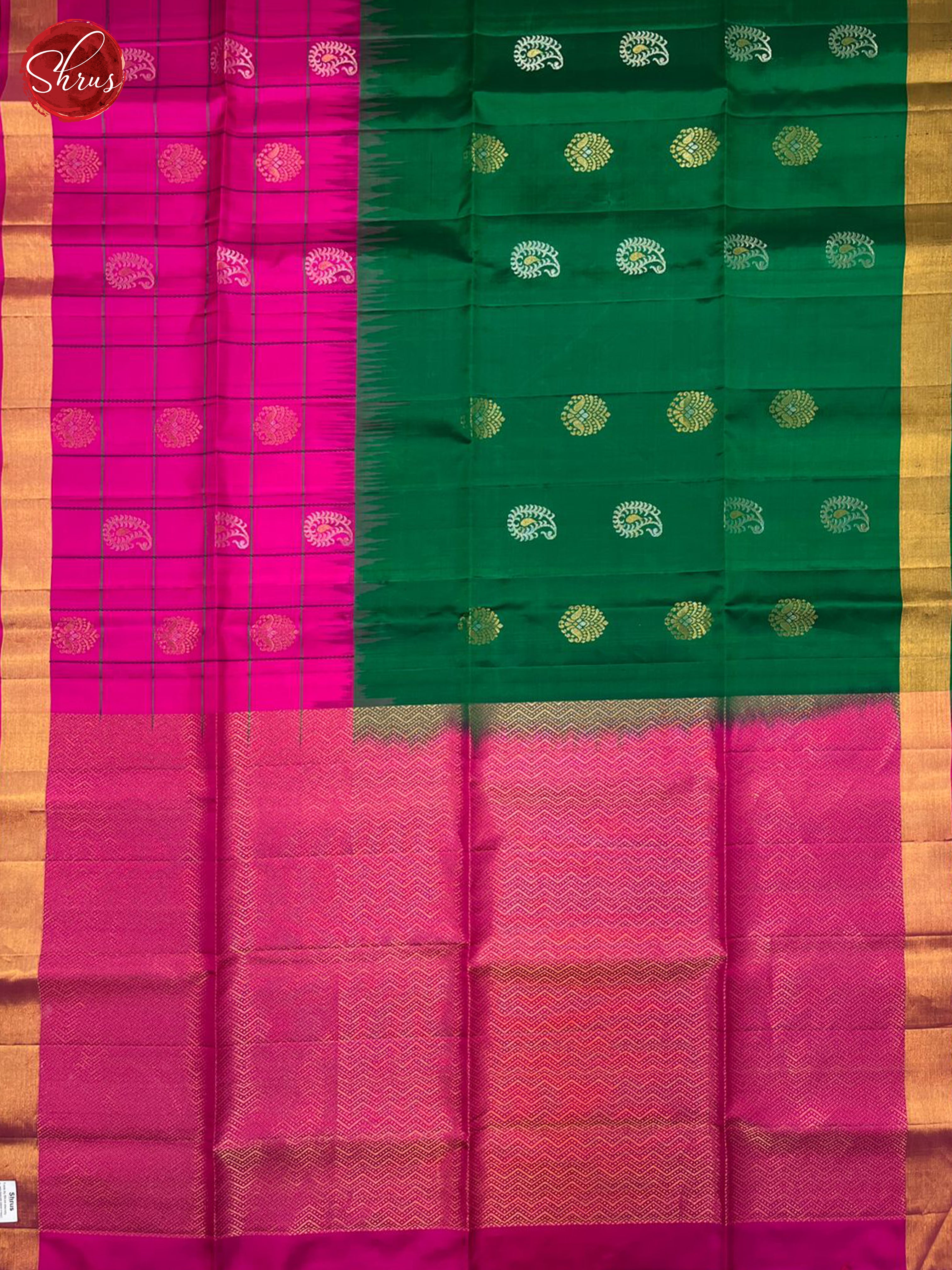 Green & Pink- Soft Silk Saree - Shop on ShrusEternity.com
