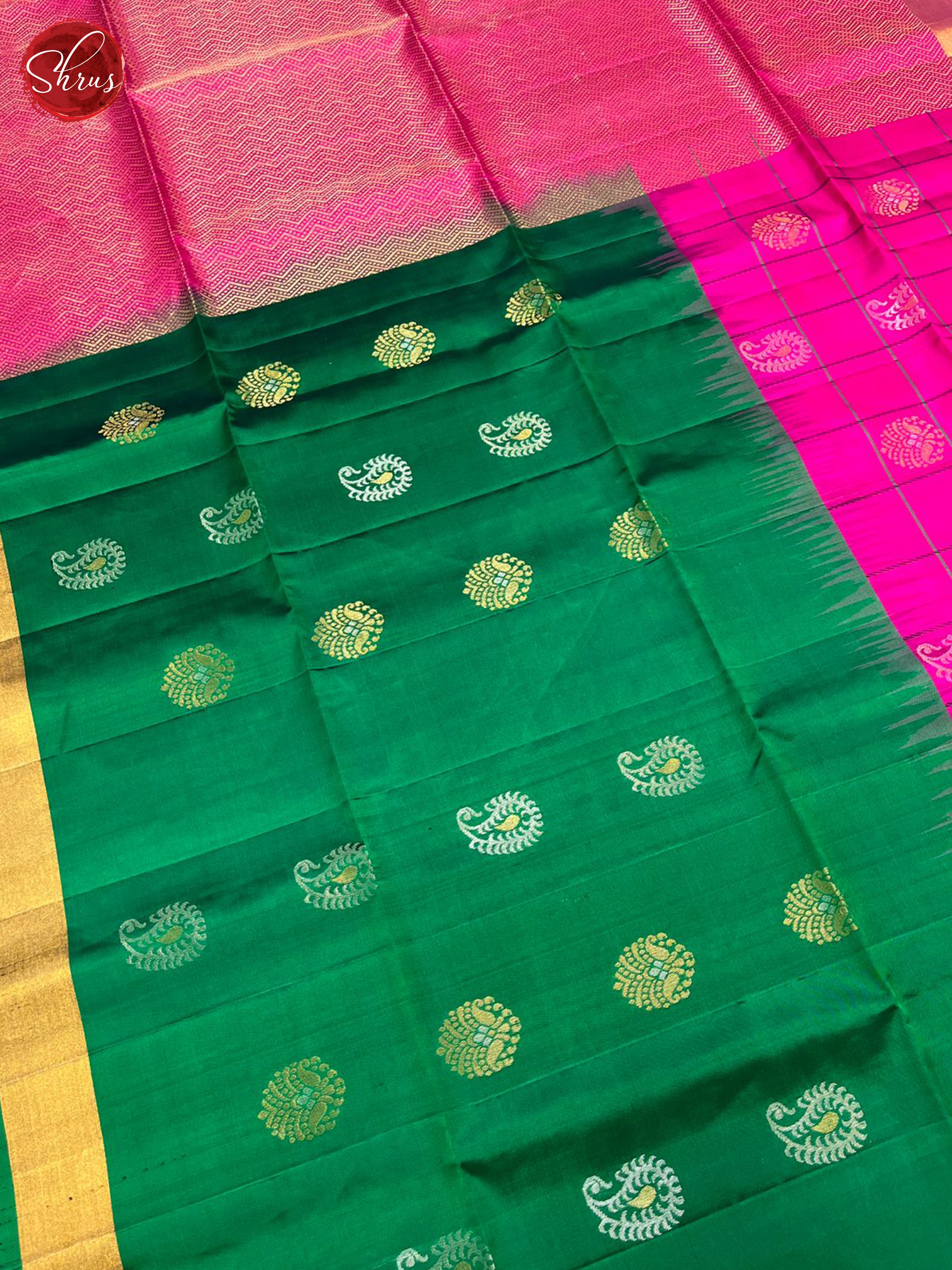 Green & Pink- Soft Silk Saree - Shop on ShrusEternity.com