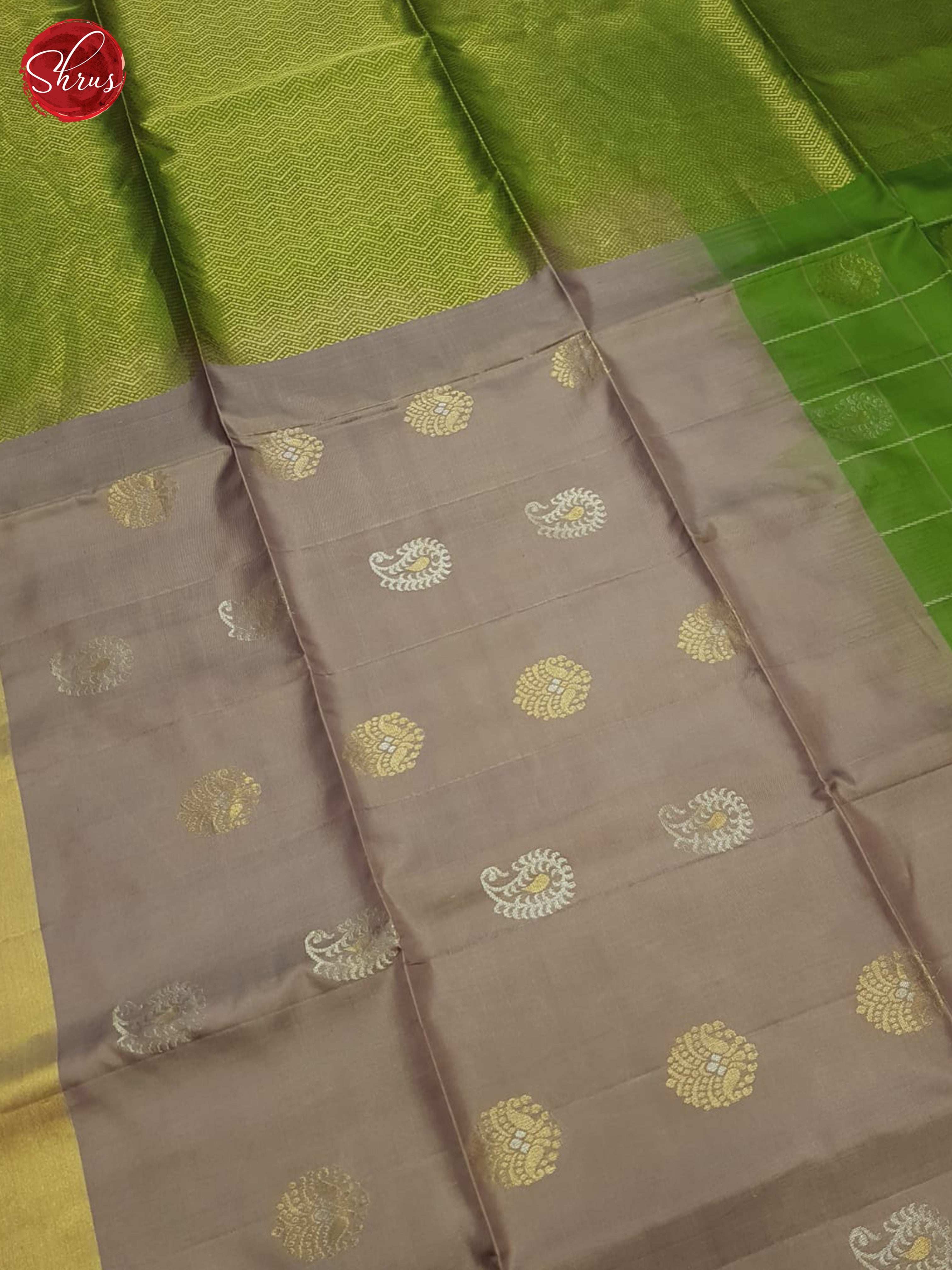Grey & Green - Soft Silk Saree - Shop on ShrusEternity.com