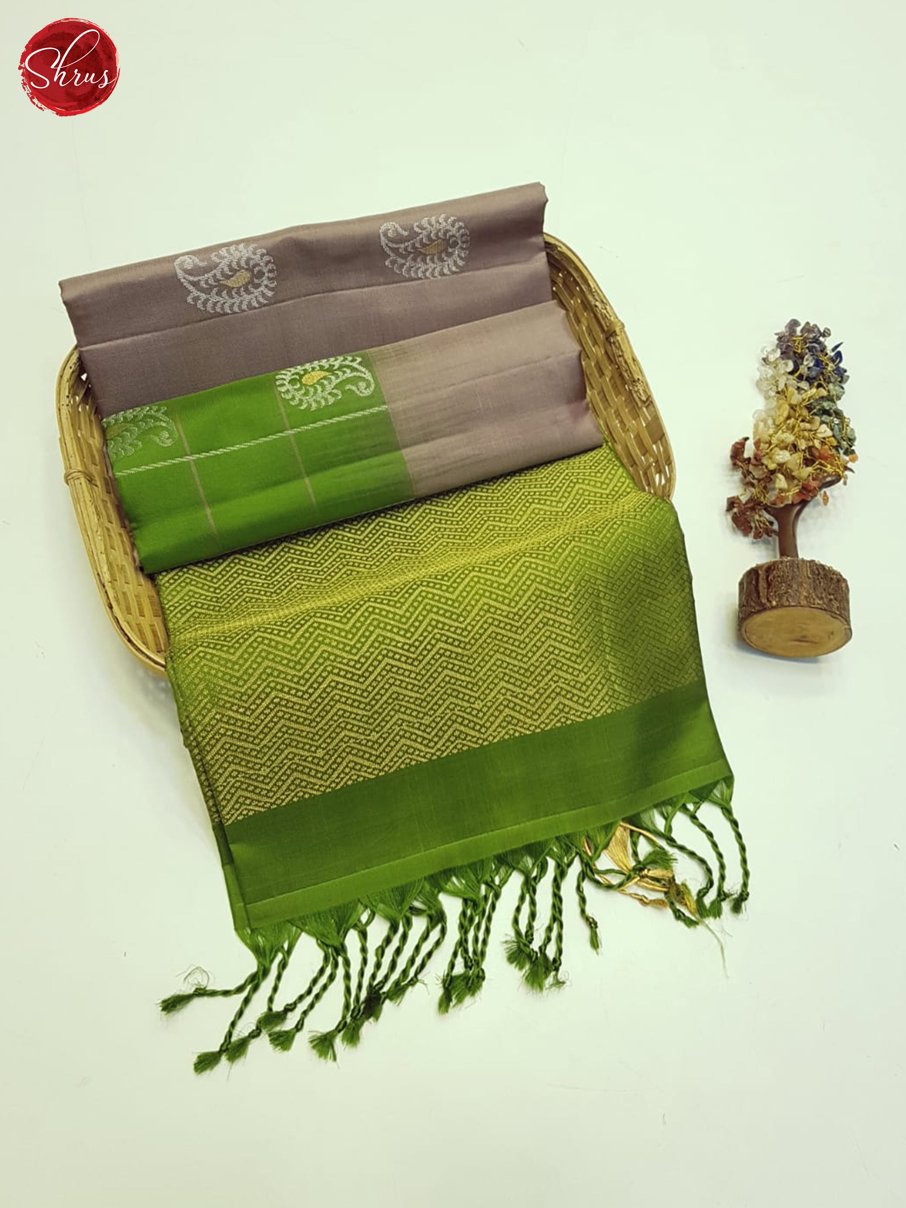 Grey & Green - Soft Silk Saree - Shop on ShrusEternity.com