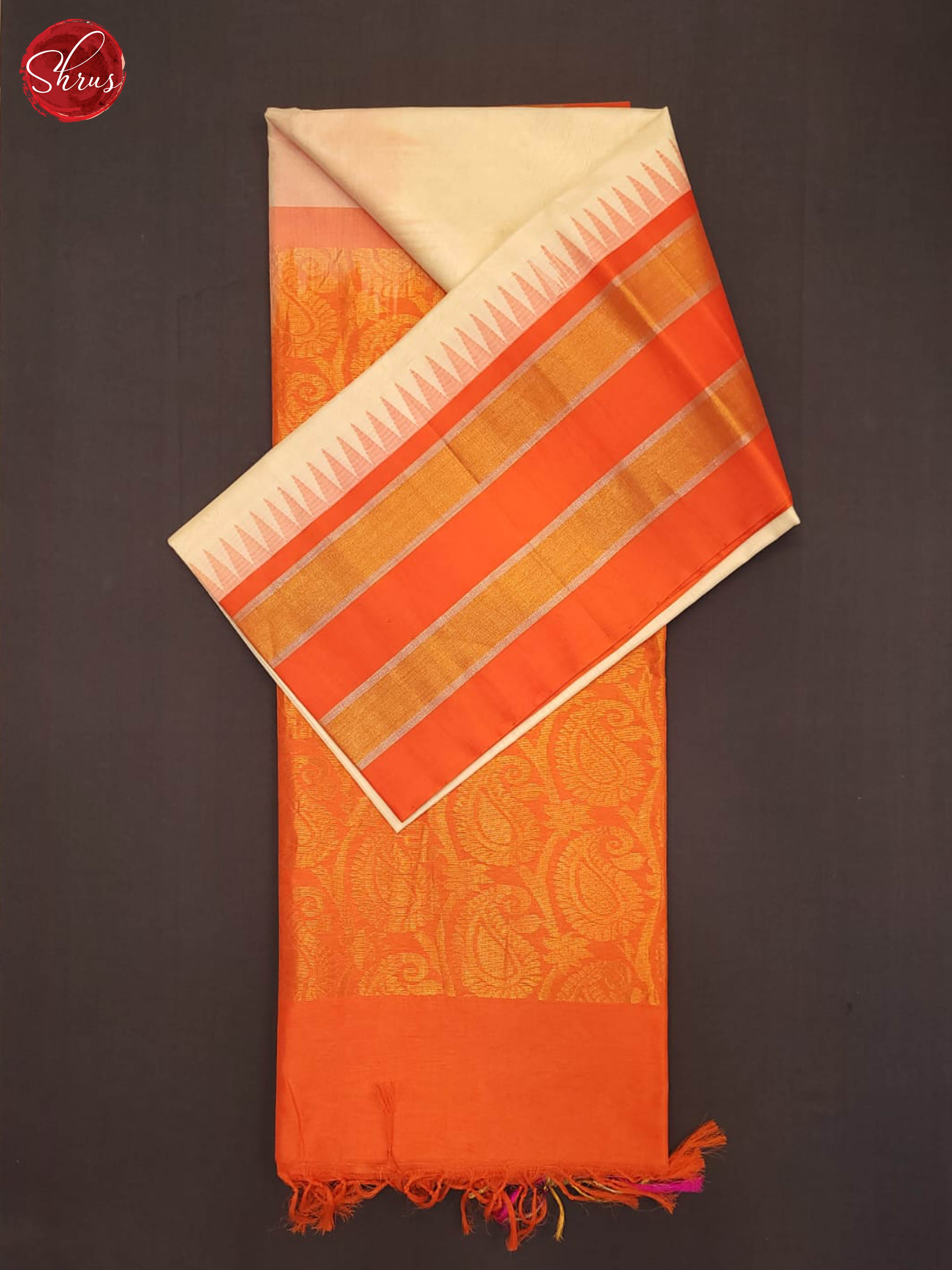 Cream and Orange- Silk Cotton saree - Shop on ShrusEternity.com