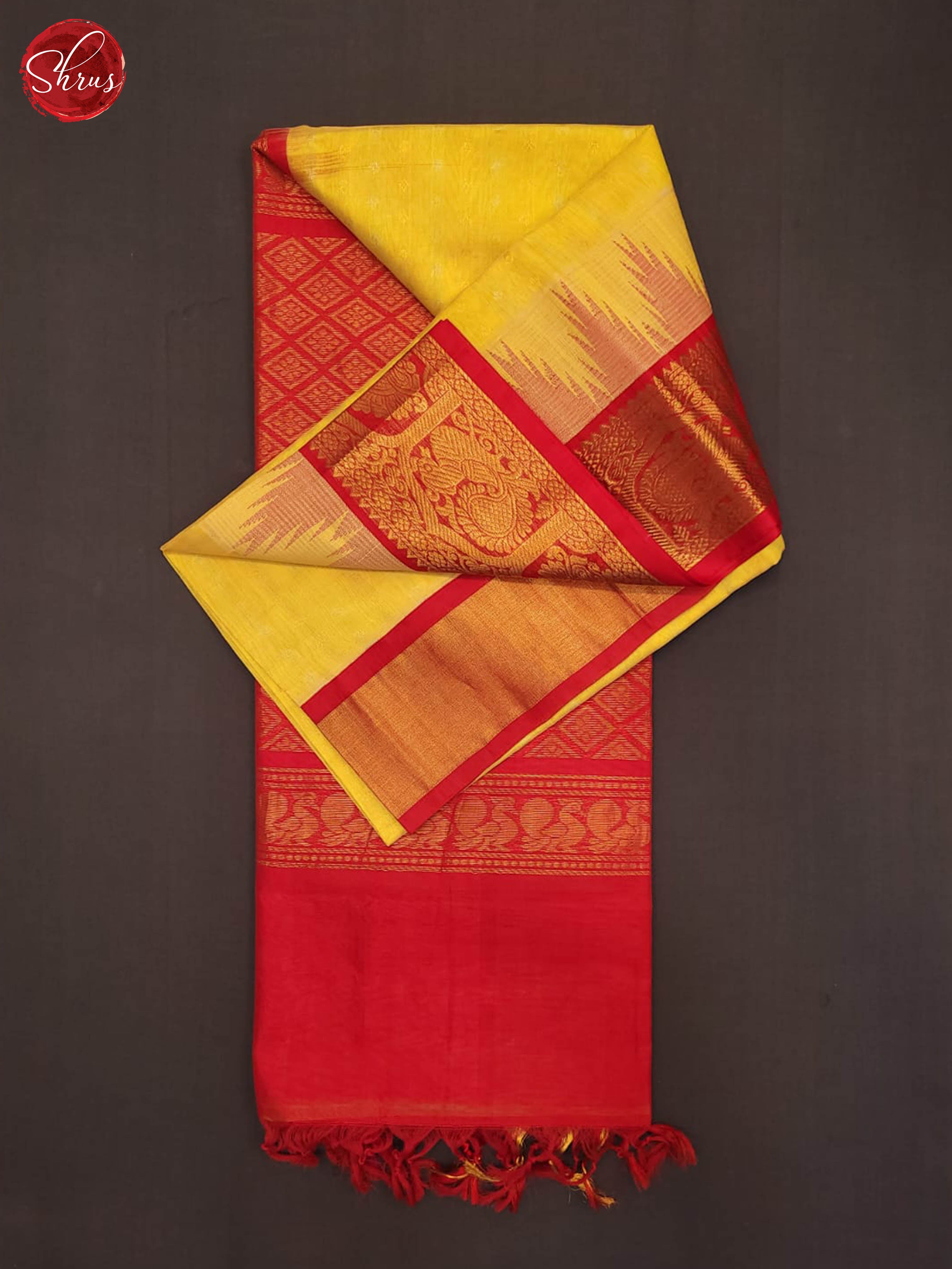 Yellow and Red-Silk Cotton saree - Shop on ShrusEternity.com