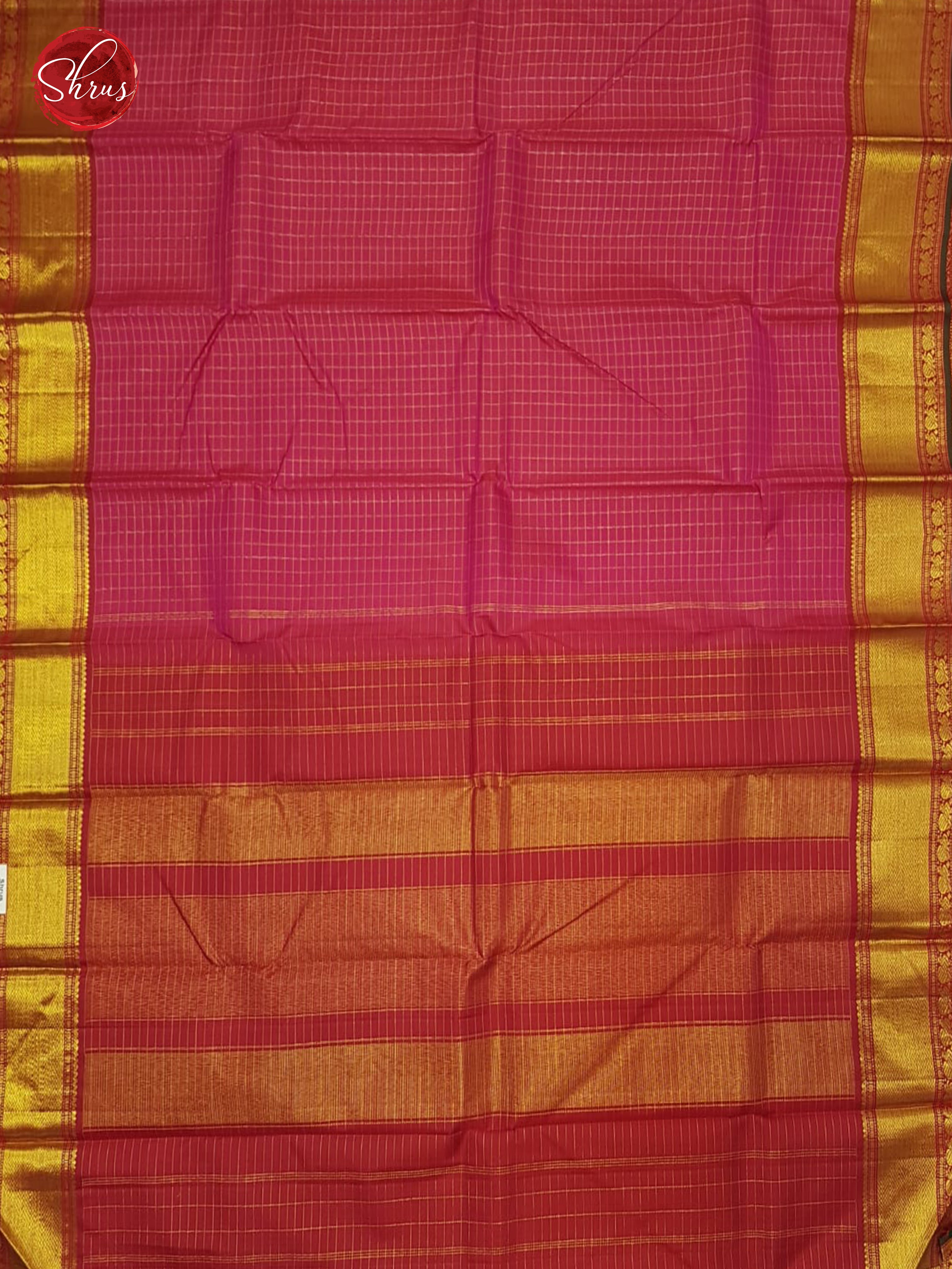Pink and Red Bridal Kanchipuram Silk Saree Adorned With Zari Woven Checks-2