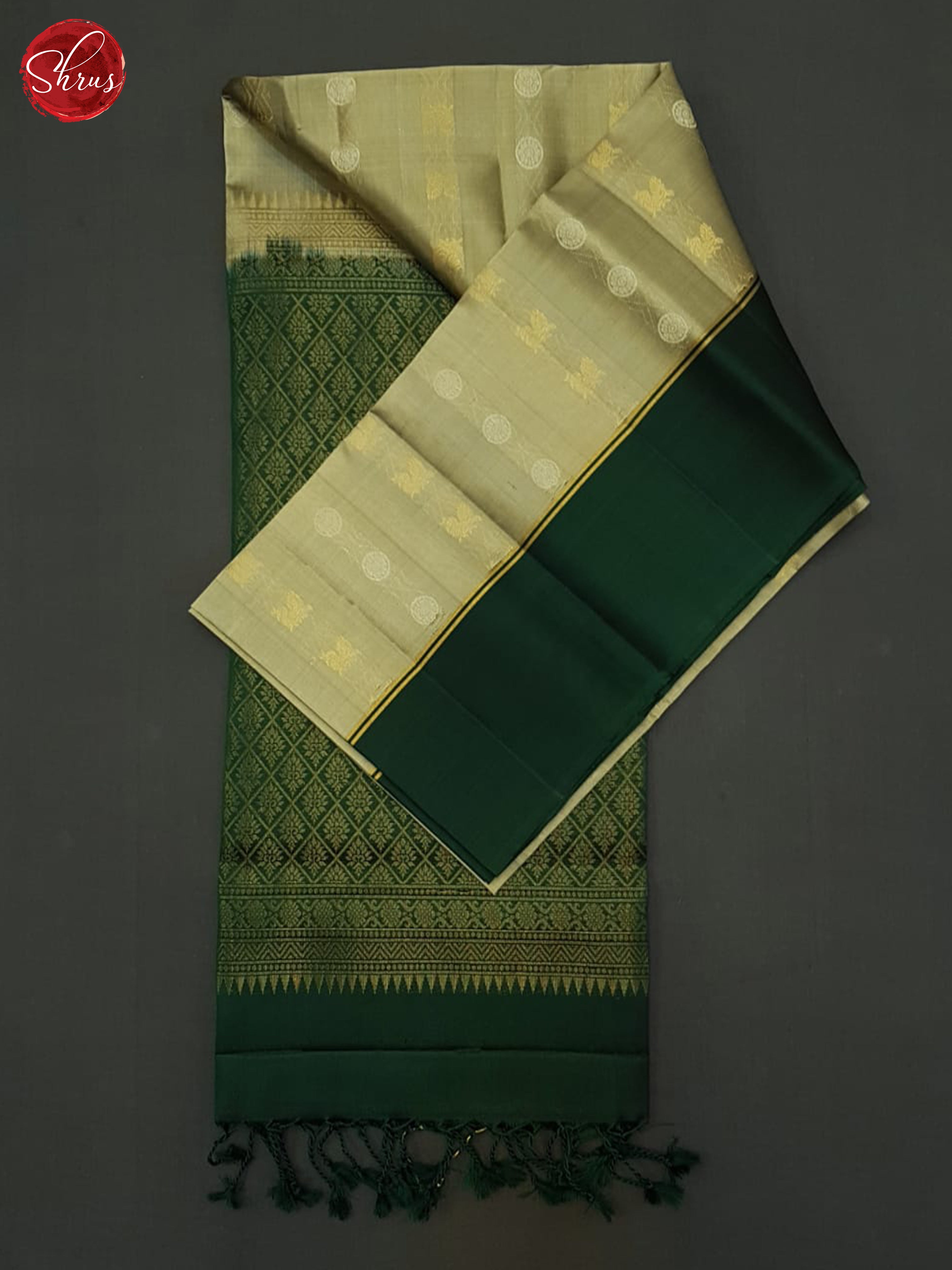 Grey & Green- Soft Silk Halfpure Saree - Shop on ShrusEternity.com