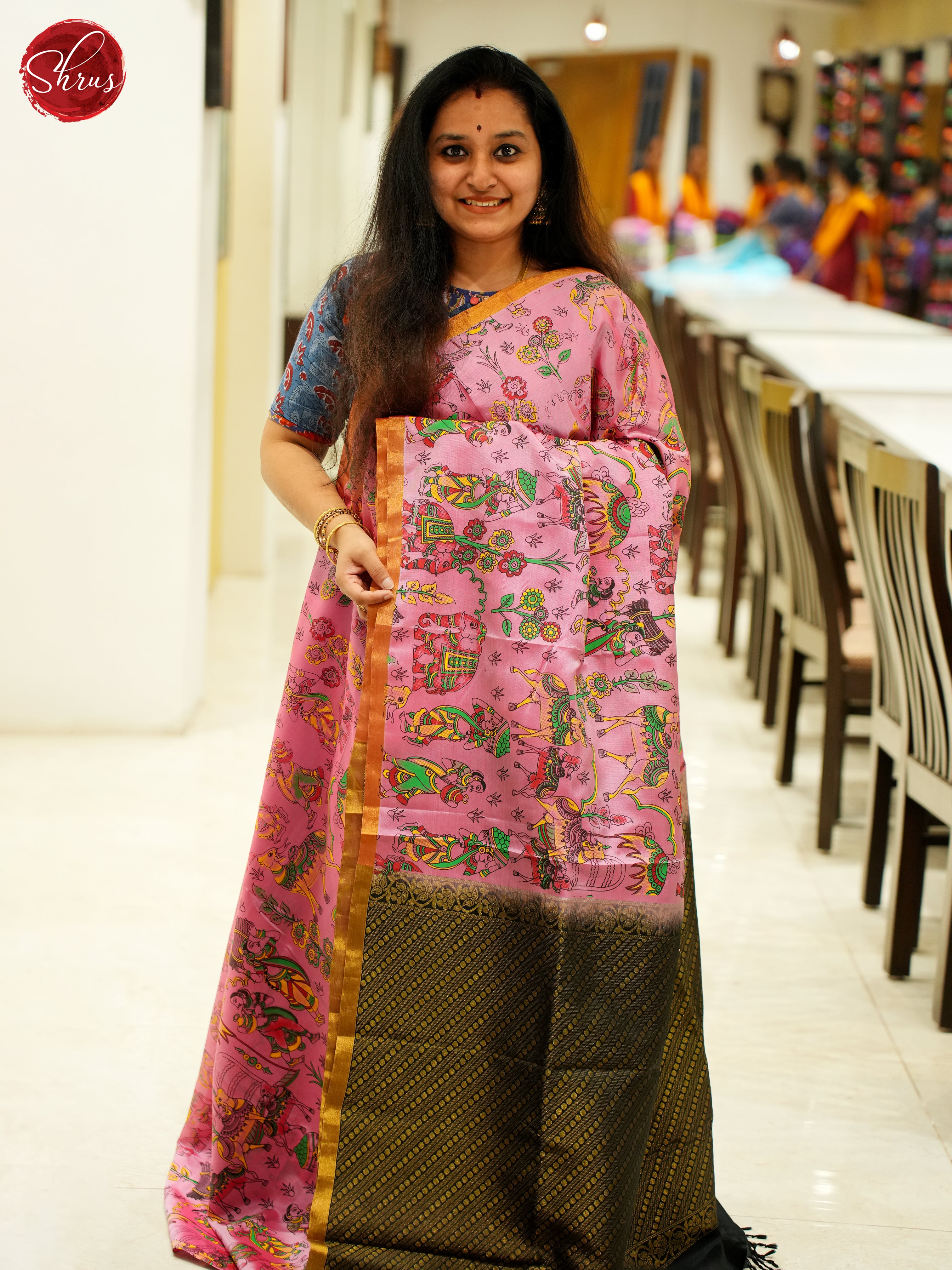 Pink & Black - Soft Silk Halfpure Saree - Shop on ShrusEternity.com