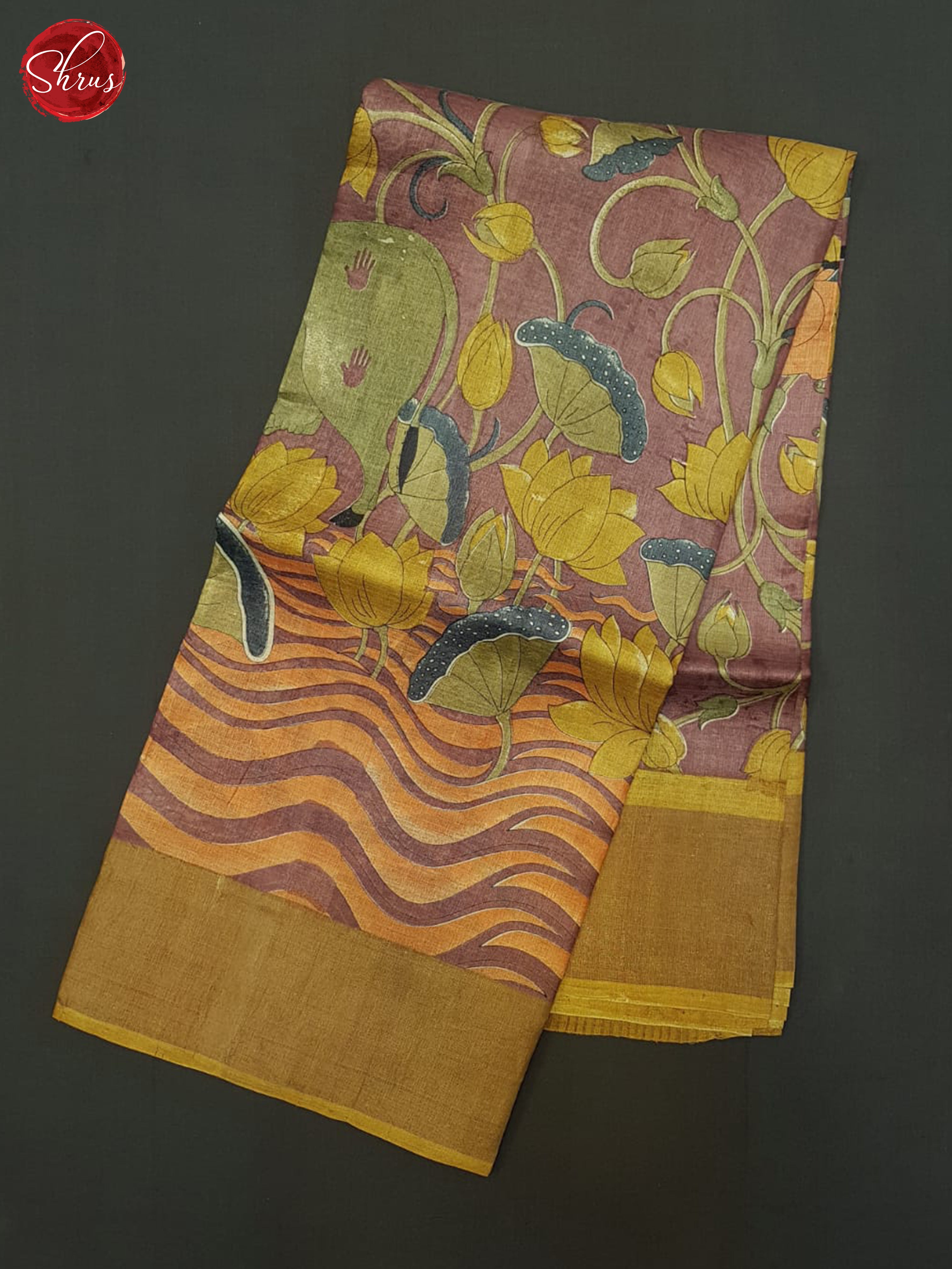 Onion Pink & Golden Mustard - Tussar Saree - Shop on ShrusEternity.com