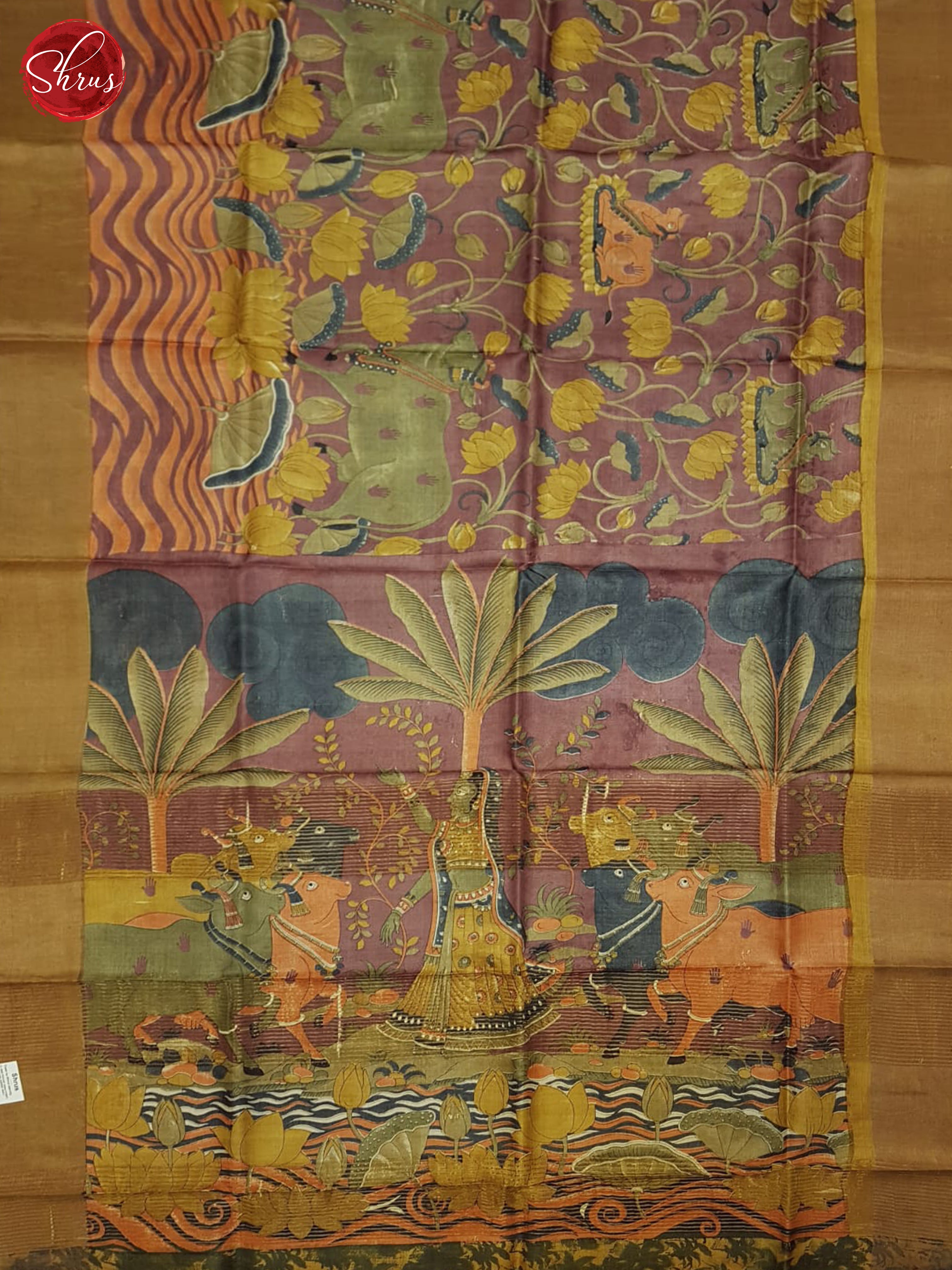 Onion Pink & Golden Mustard - Tussar Saree - Shop on ShrusEternity.com