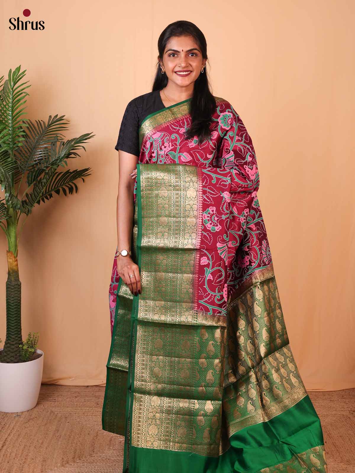 Maroon & Green- Tussar Saree - Shop on ShrusEternity.com