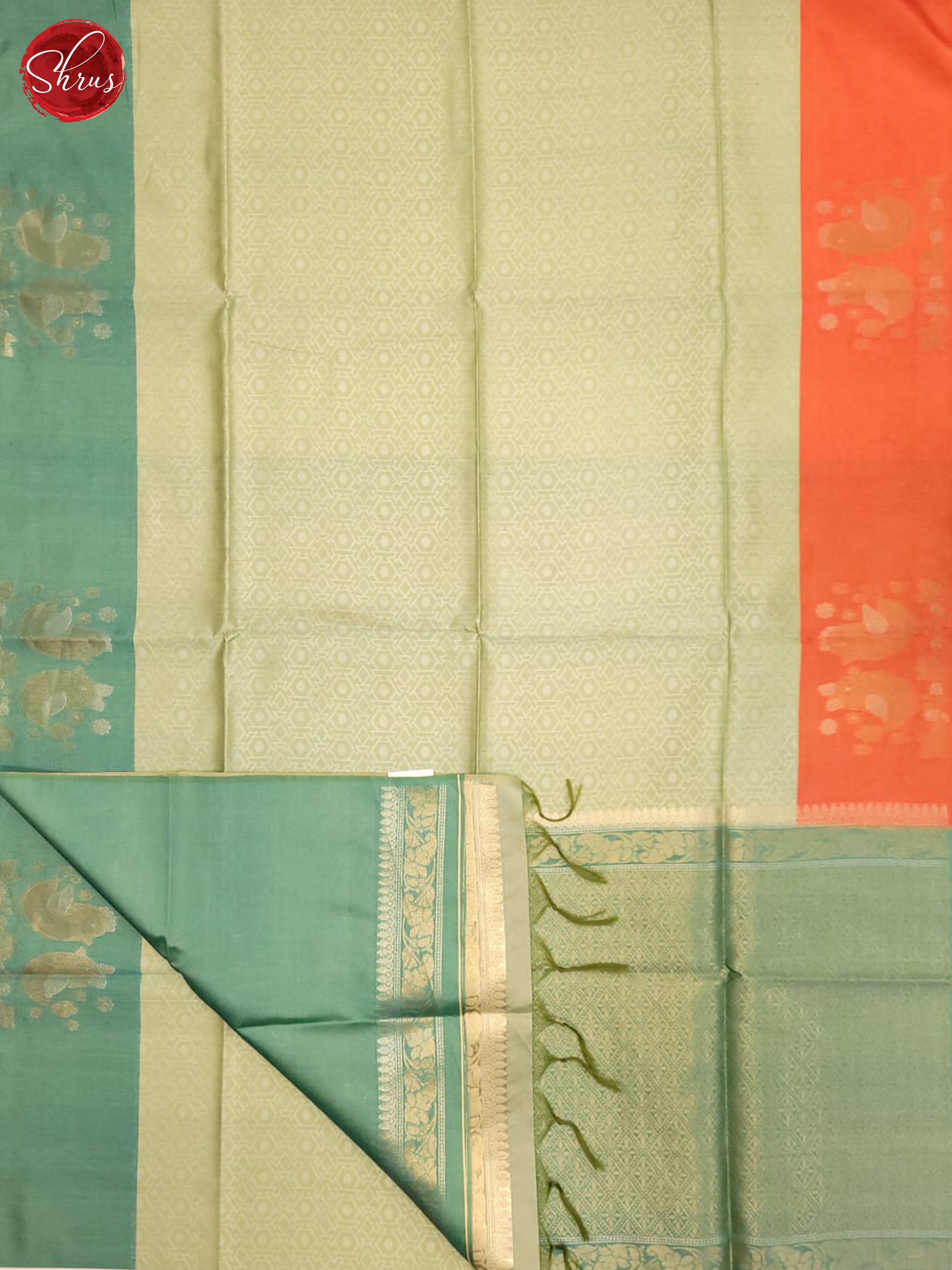 Pastel Green & Orange- Semi Tussar Saree - Shop on ShrusEternity.com