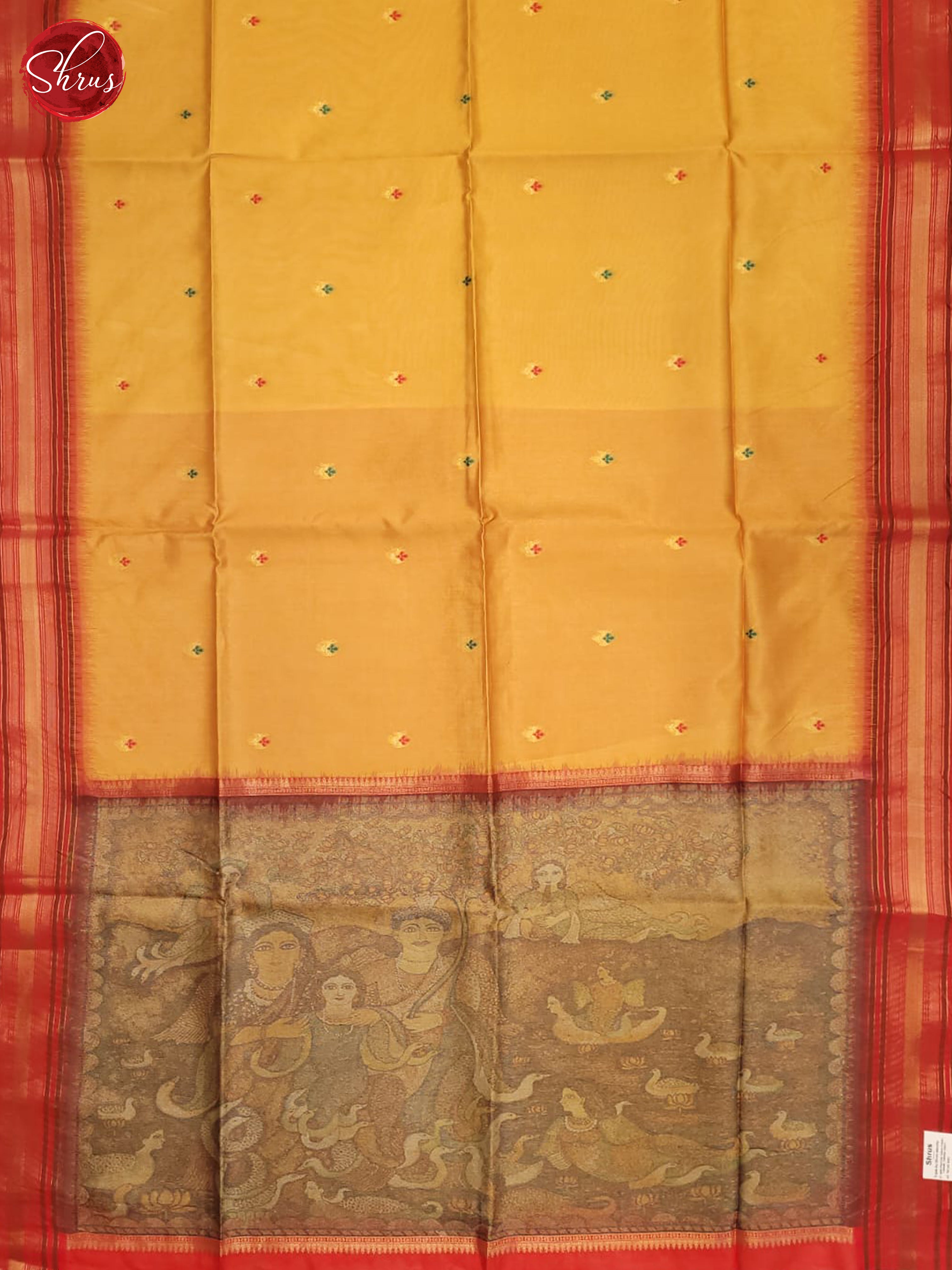 Mustard & Red - Semi Tussar Saree - Shop on ShrusEternity.com
