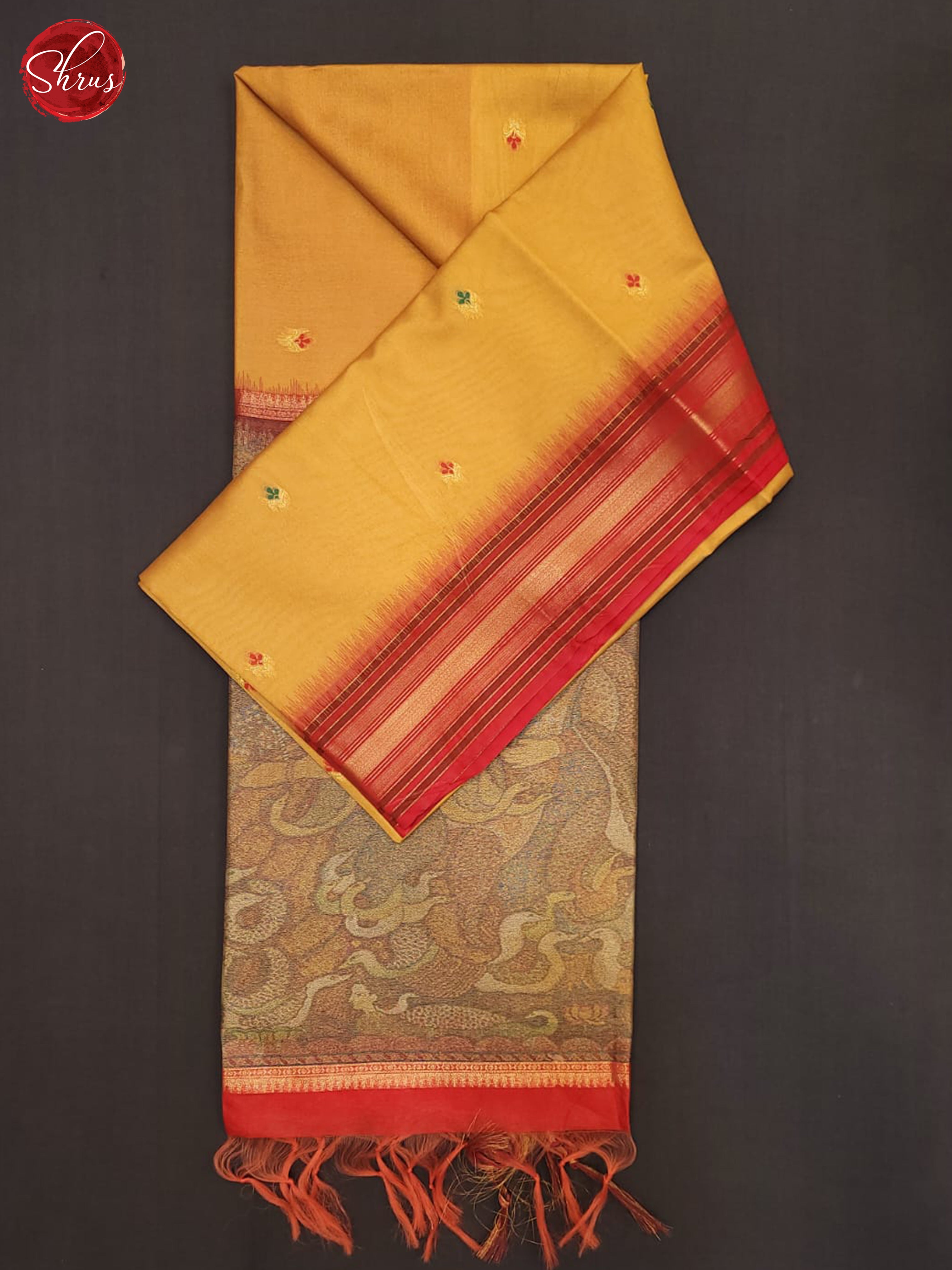 Mustard & Red - Semi Tussar Saree - Shop on ShrusEternity.com