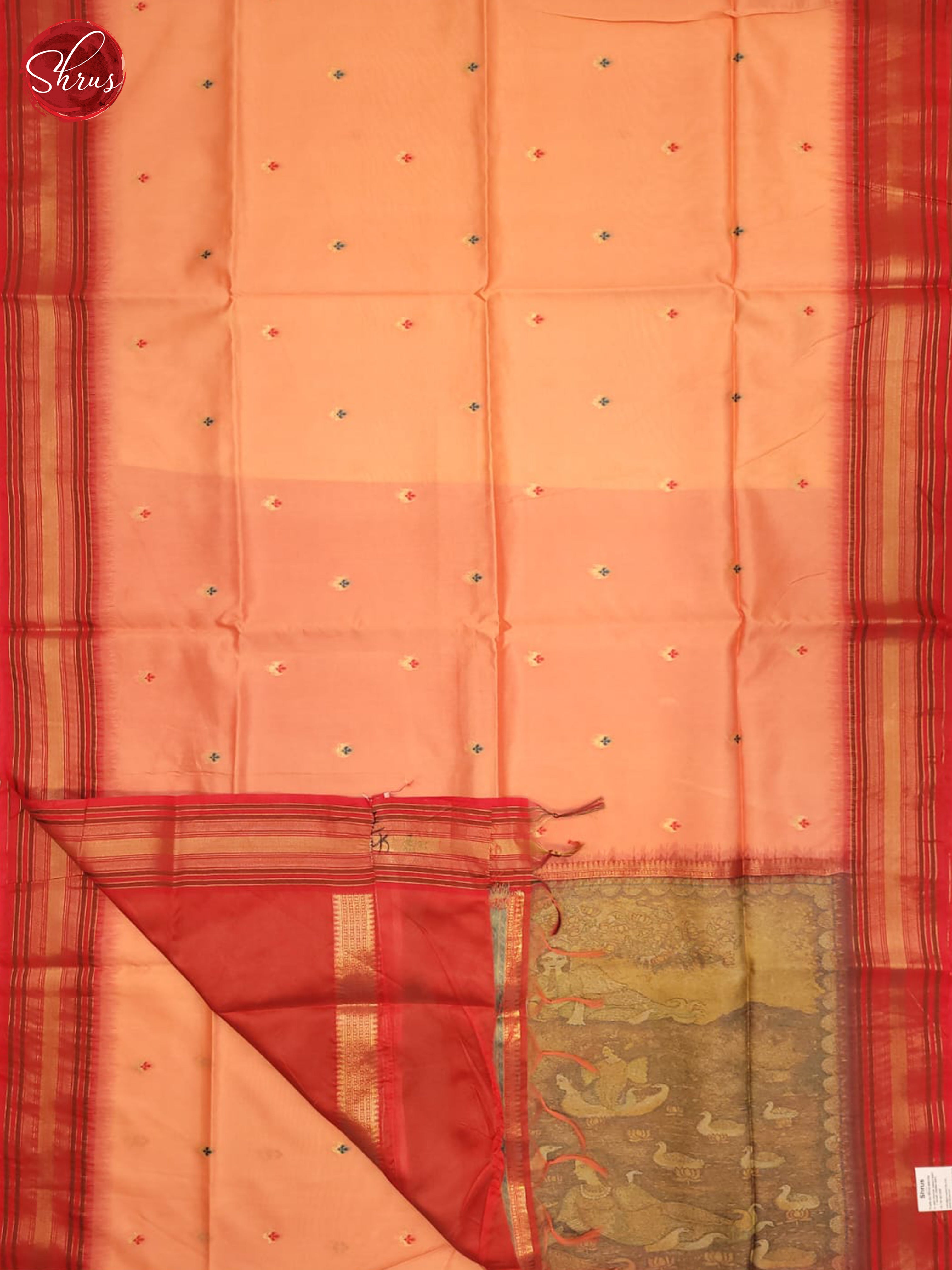 Peach & Red - Semi Tussar Saree - Shop on ShrusEternity.com