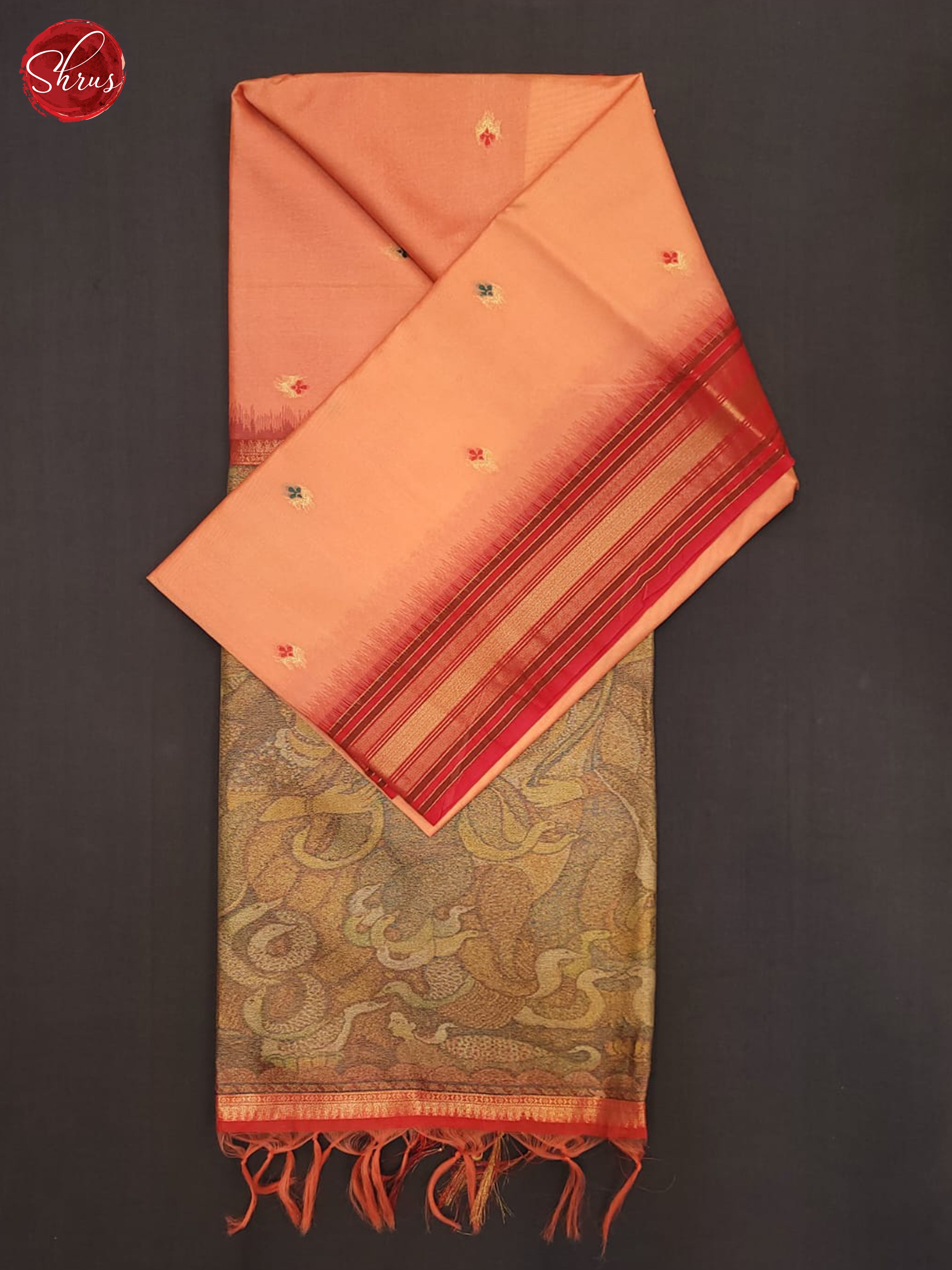 Peach & Red - Semi Tussar Saree - Shop on ShrusEternity.com