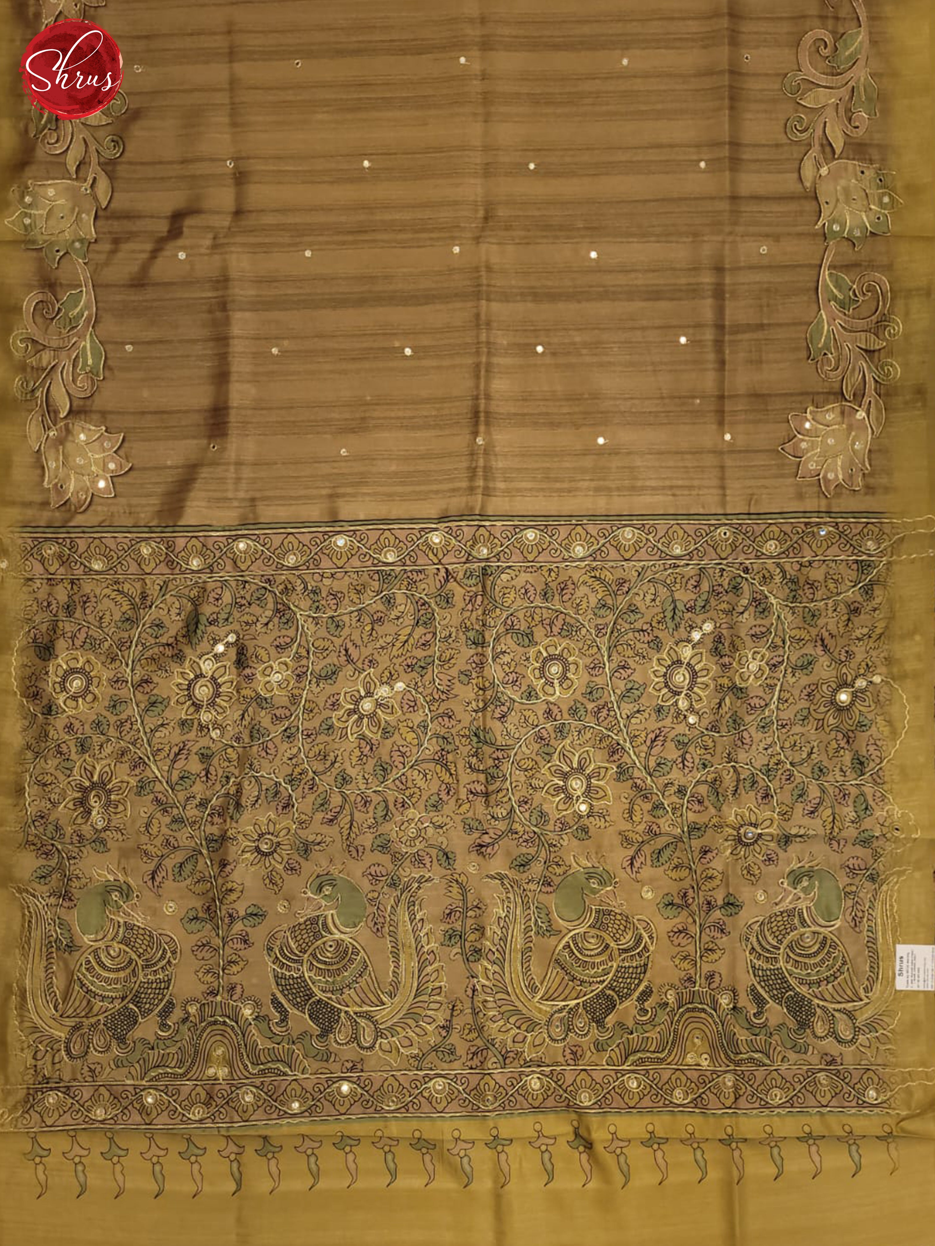 Brown & Elachi Green - Semi Tussar Saree - Shop on ShrusEternity.com