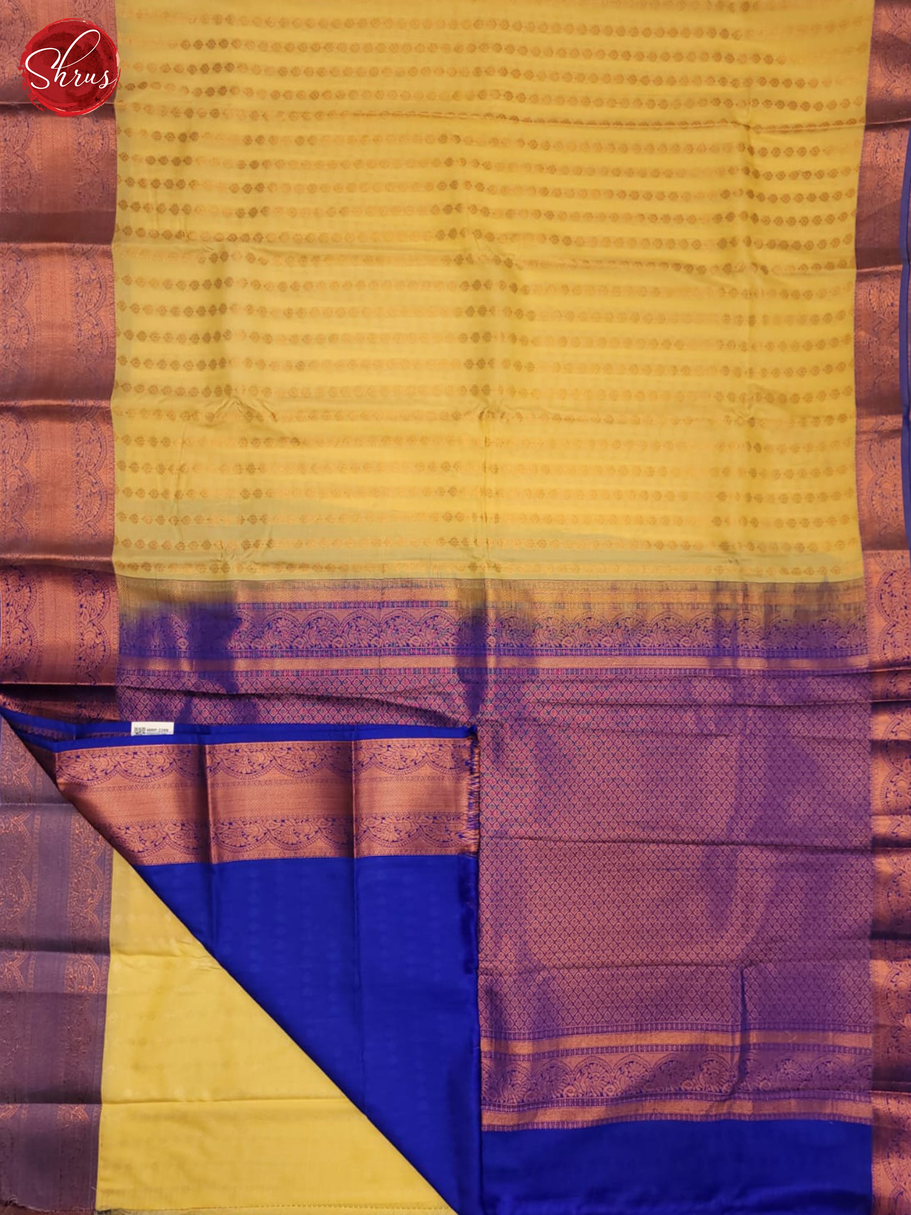 Cream & Blue - Semi Kanchipuram Saree - Shop on ShrusEternity.com