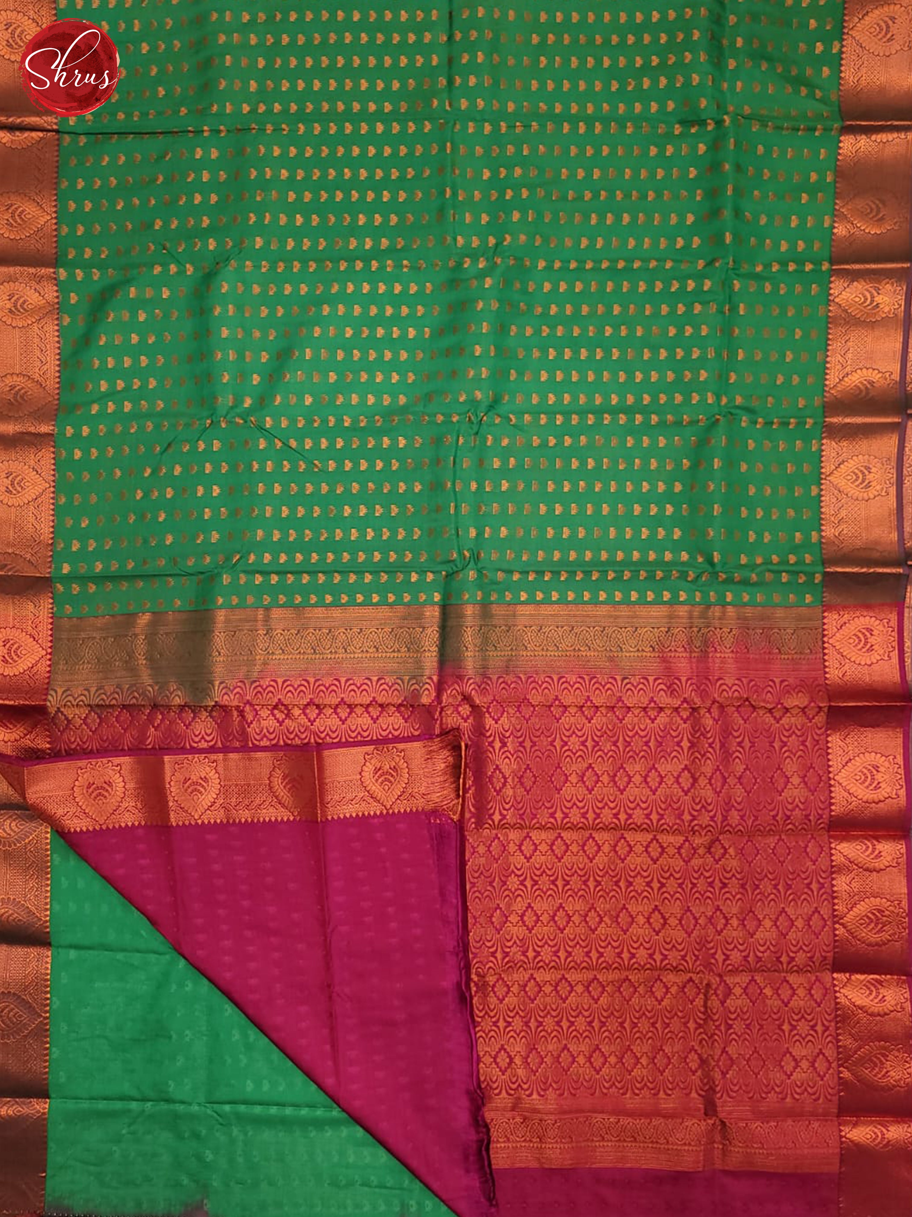 Green & Violet- Semi Kanchipuram Saree - Shop on ShrusEternity.com