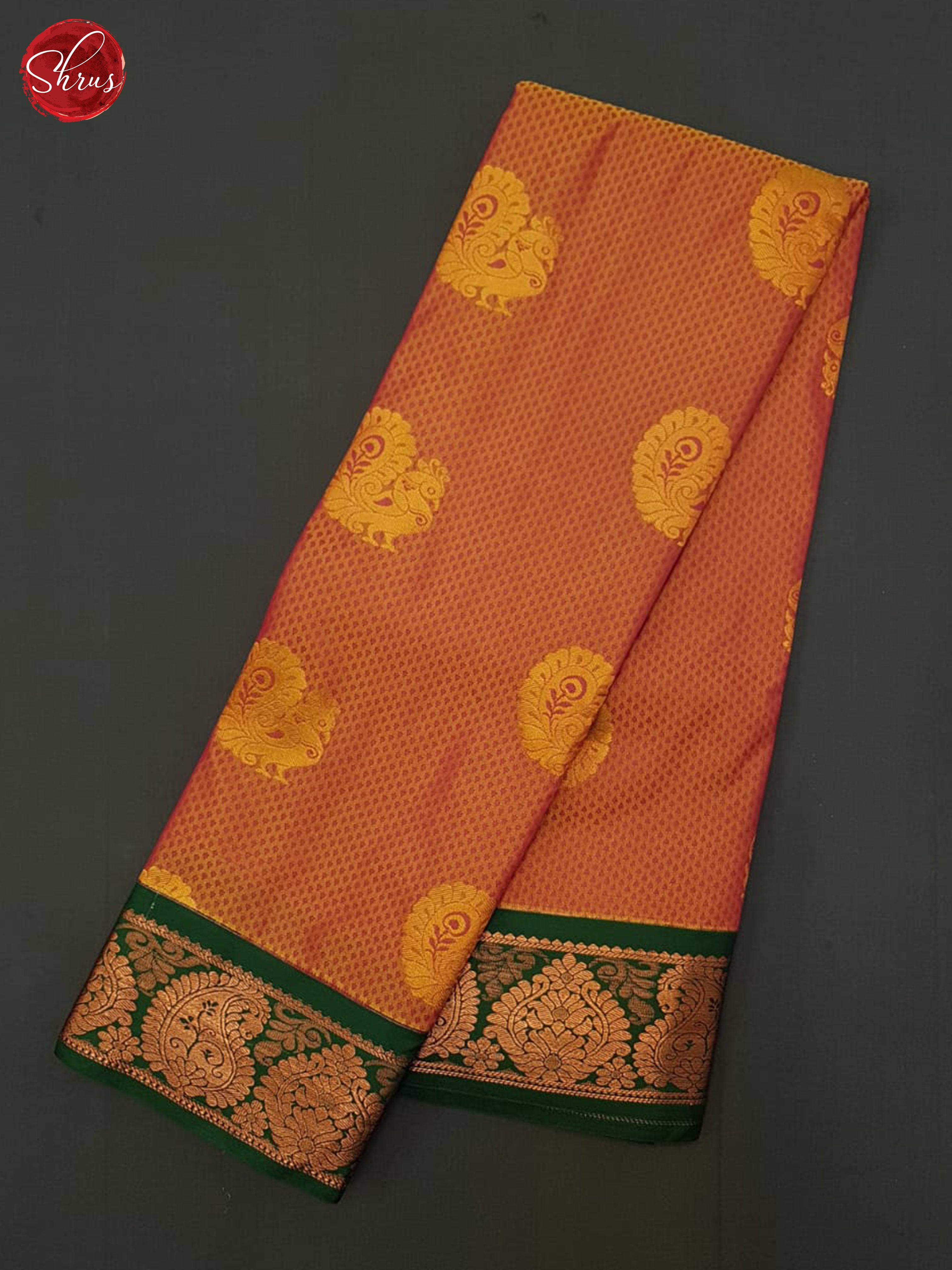 Orange & Green- Semi Kanchipuram Saree - Shop on ShrusEternity.com