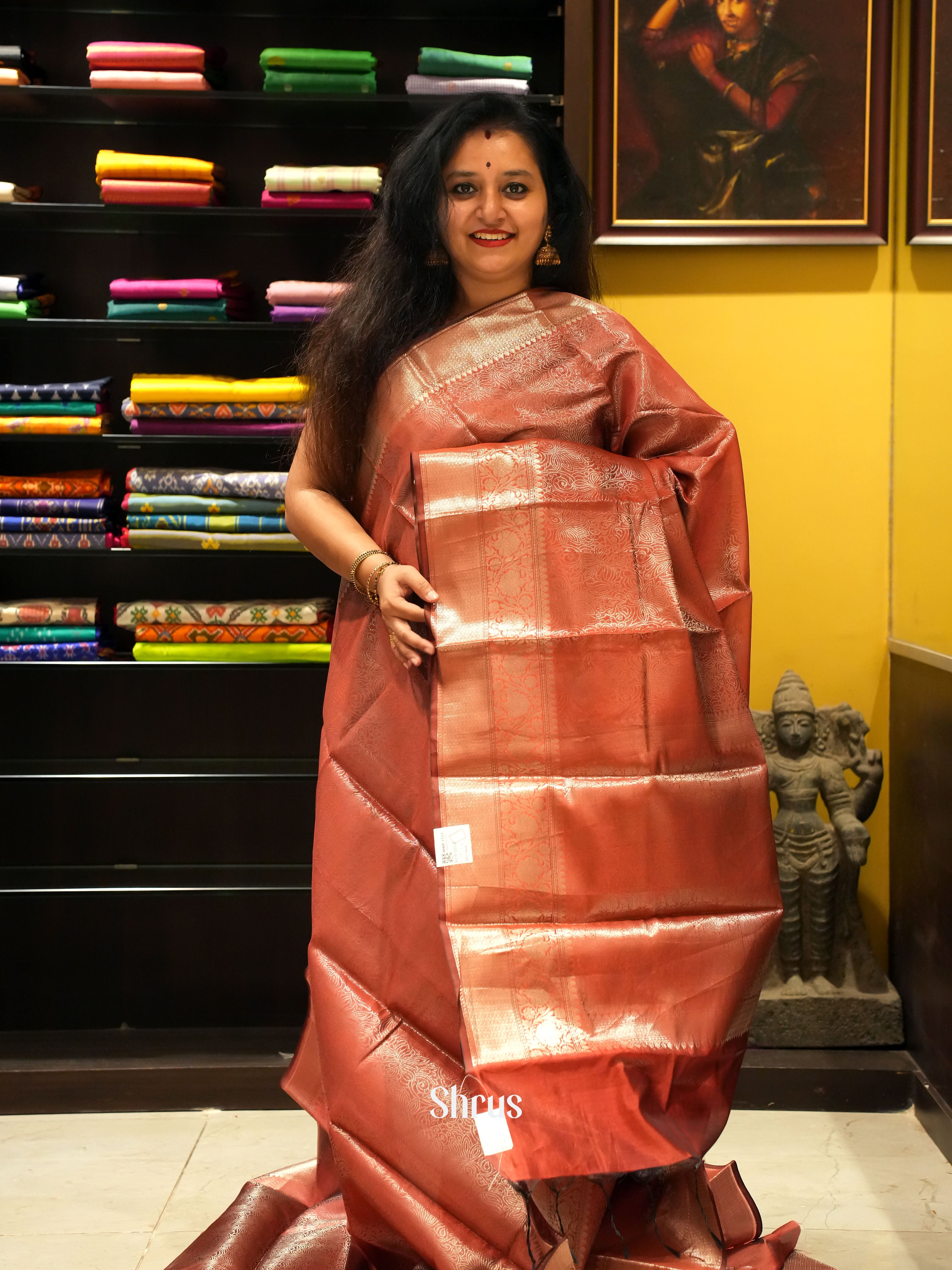 Red(Single Tone) - Semi Tissue Saree - Shop on ShrusEternity.com