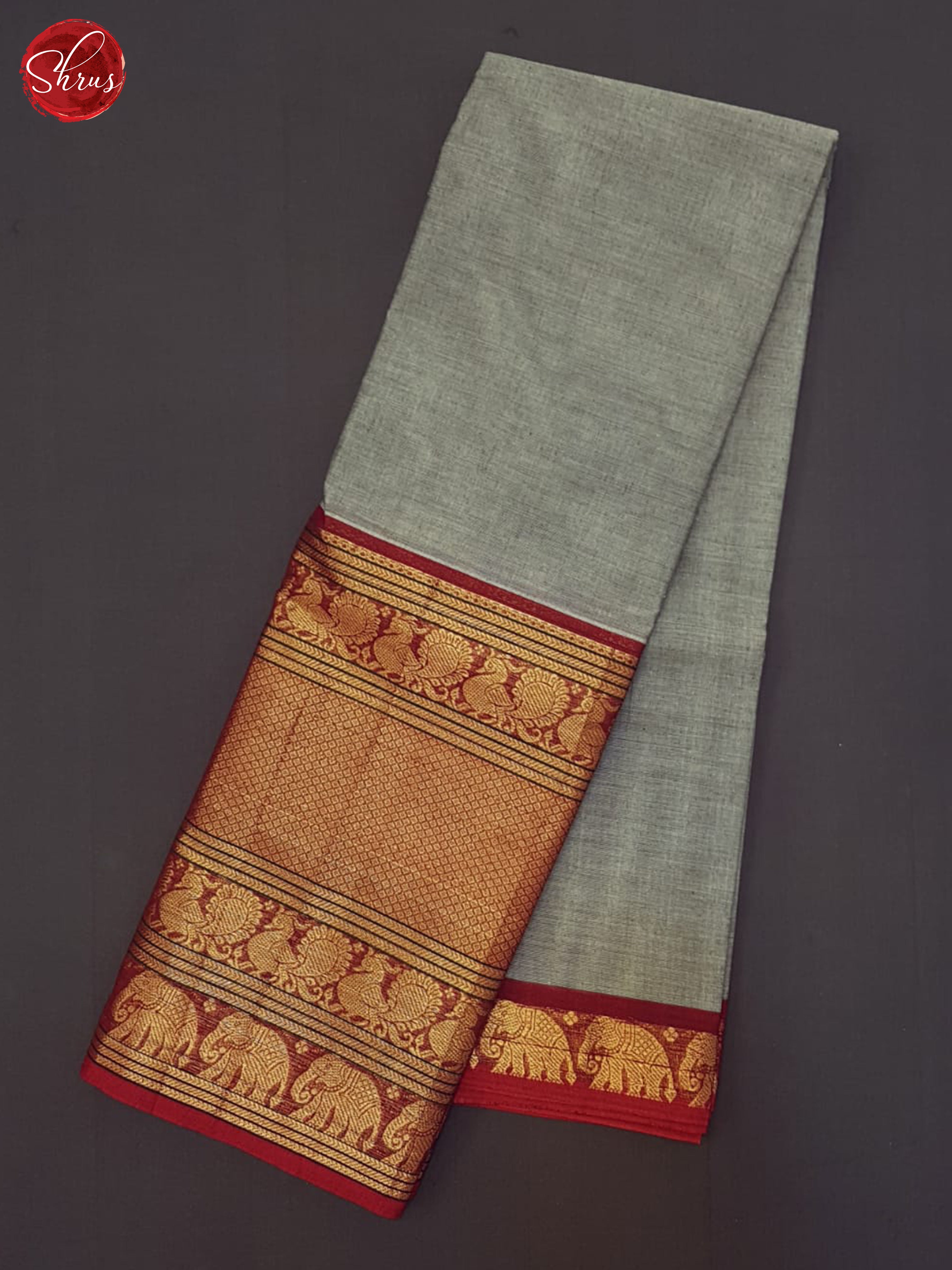 Grey  & Red - Chettinad Cotton Saree - Shop on ShrusEternity.com