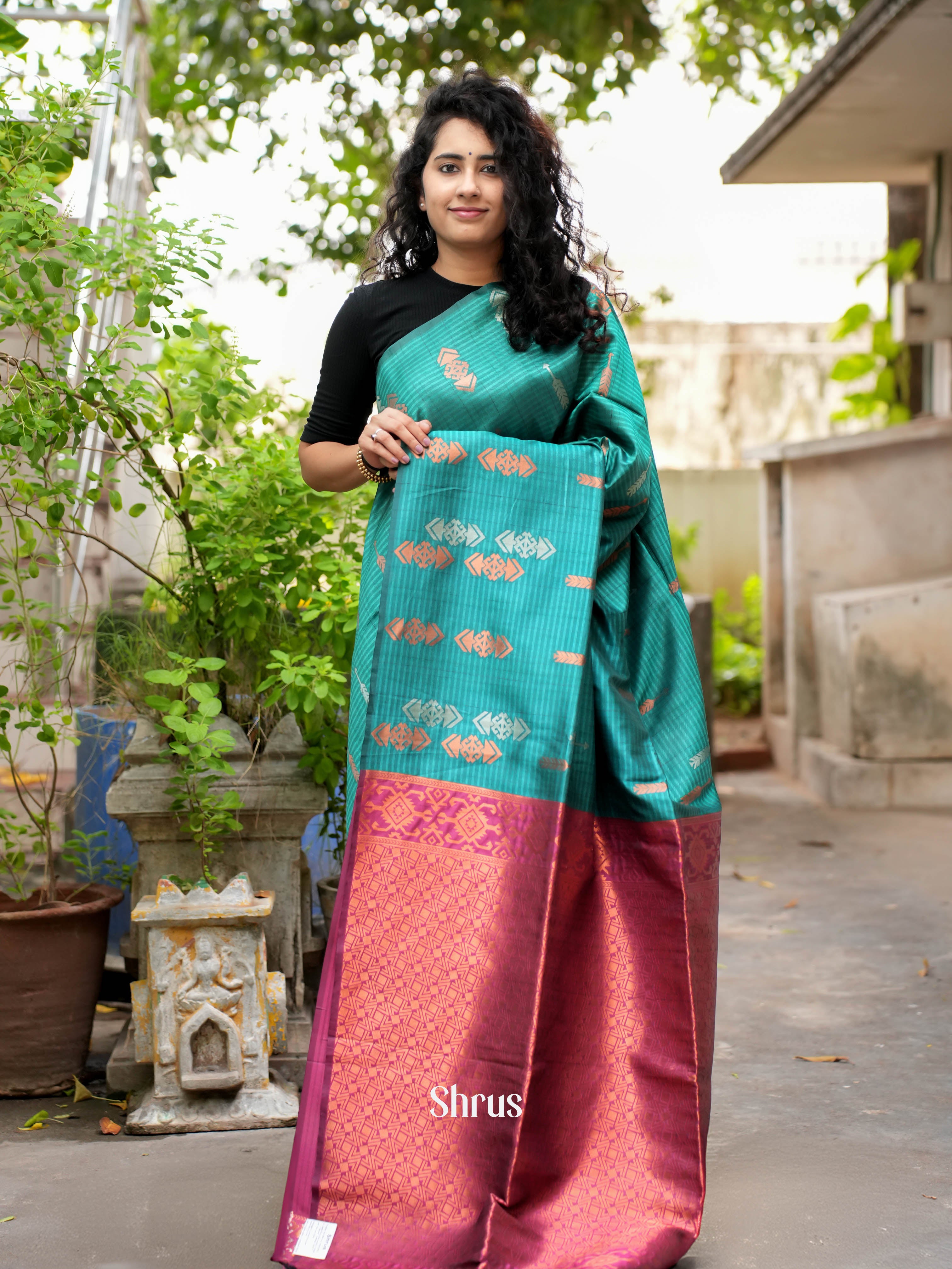 Peacock & Pink - Semi Tussar Saree - Shop on ShrusEternity.com
