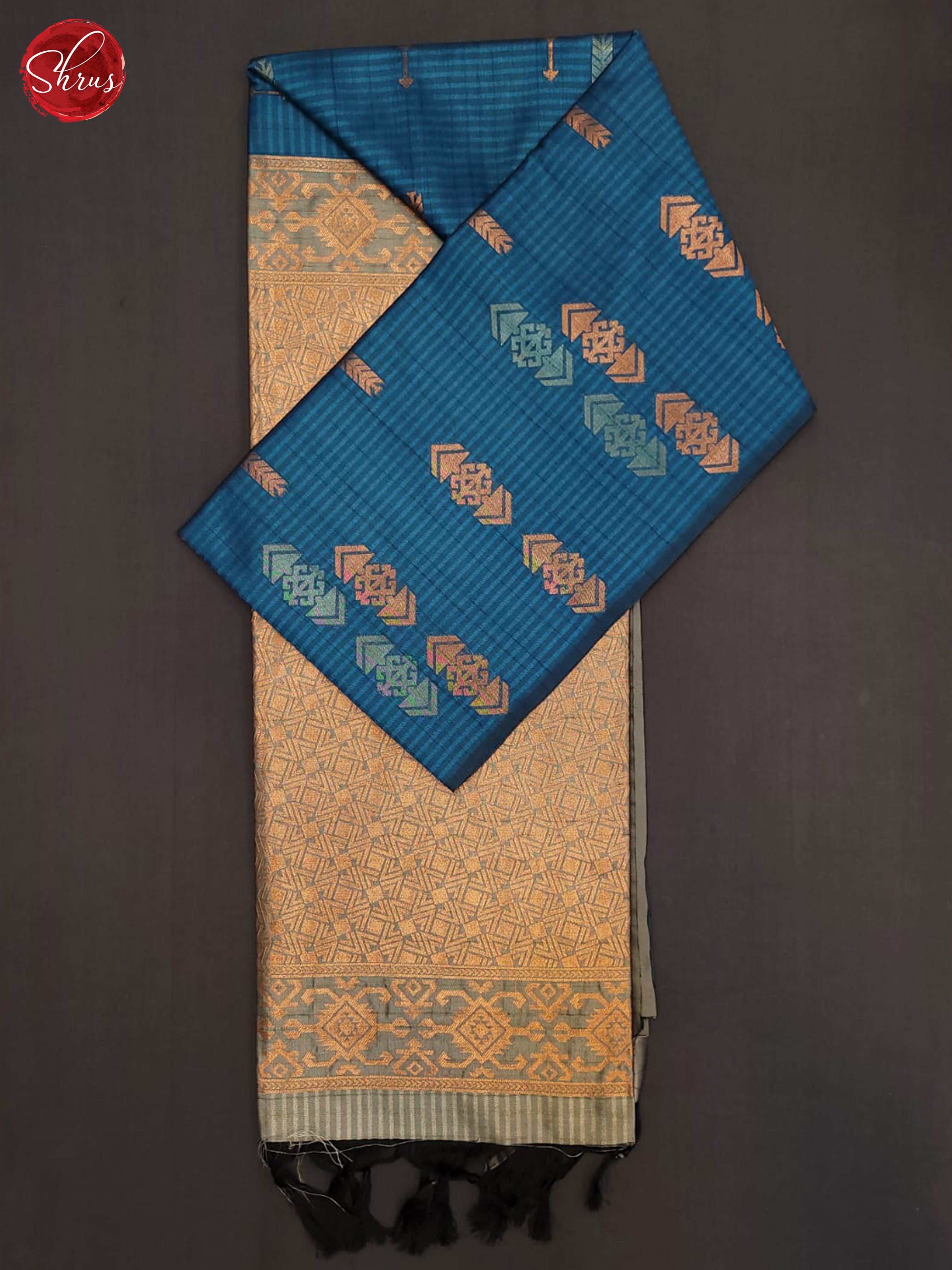 Blue & Grey - Semi Tussar Saree - Shop on ShrusEternity.com