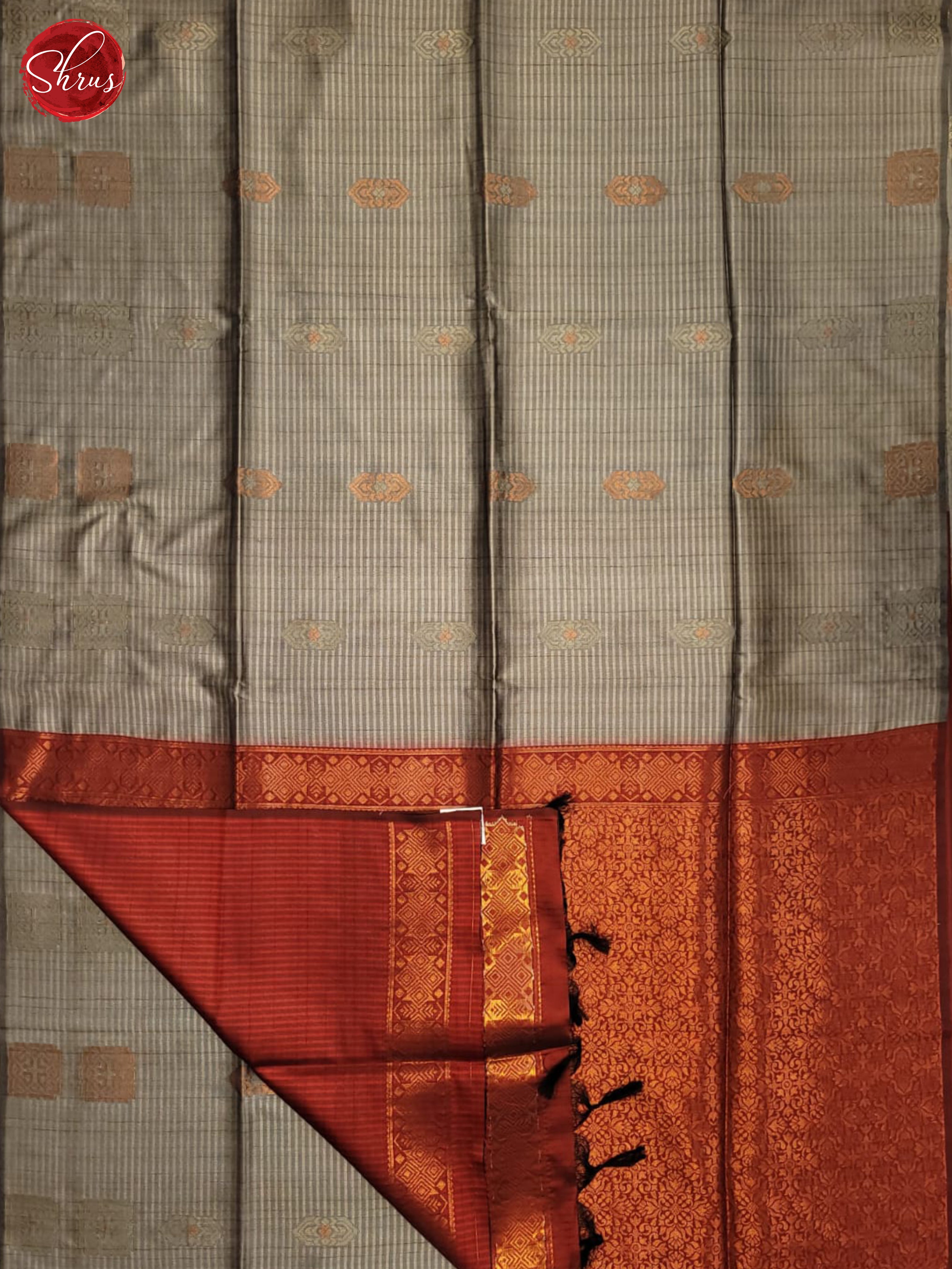 Grey & Red - Semi Tussar Saree - Shop on ShrusEternity.com