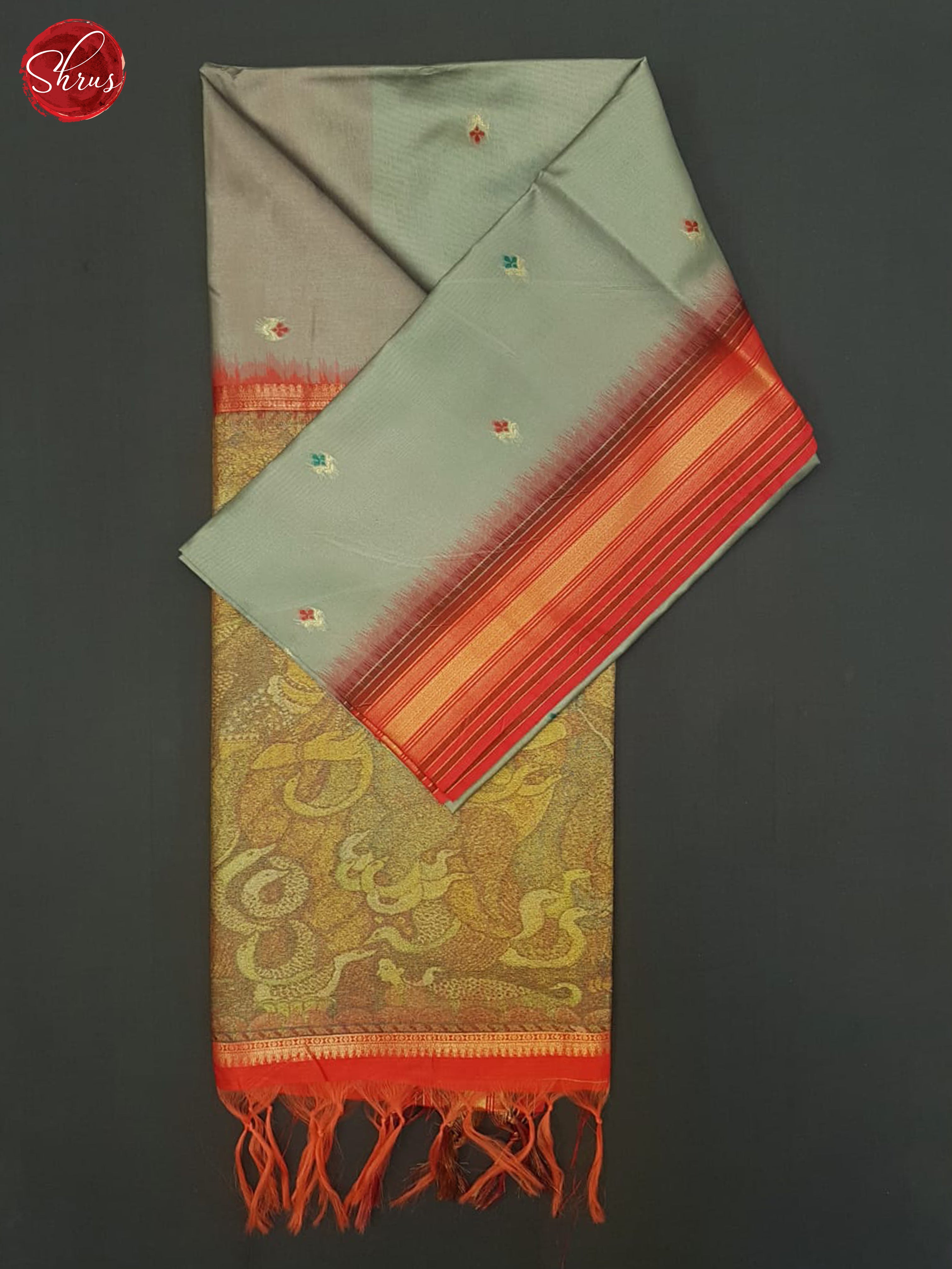 Grey & Red- Semi Tussar Saree - Shop on ShrusEternity.com
