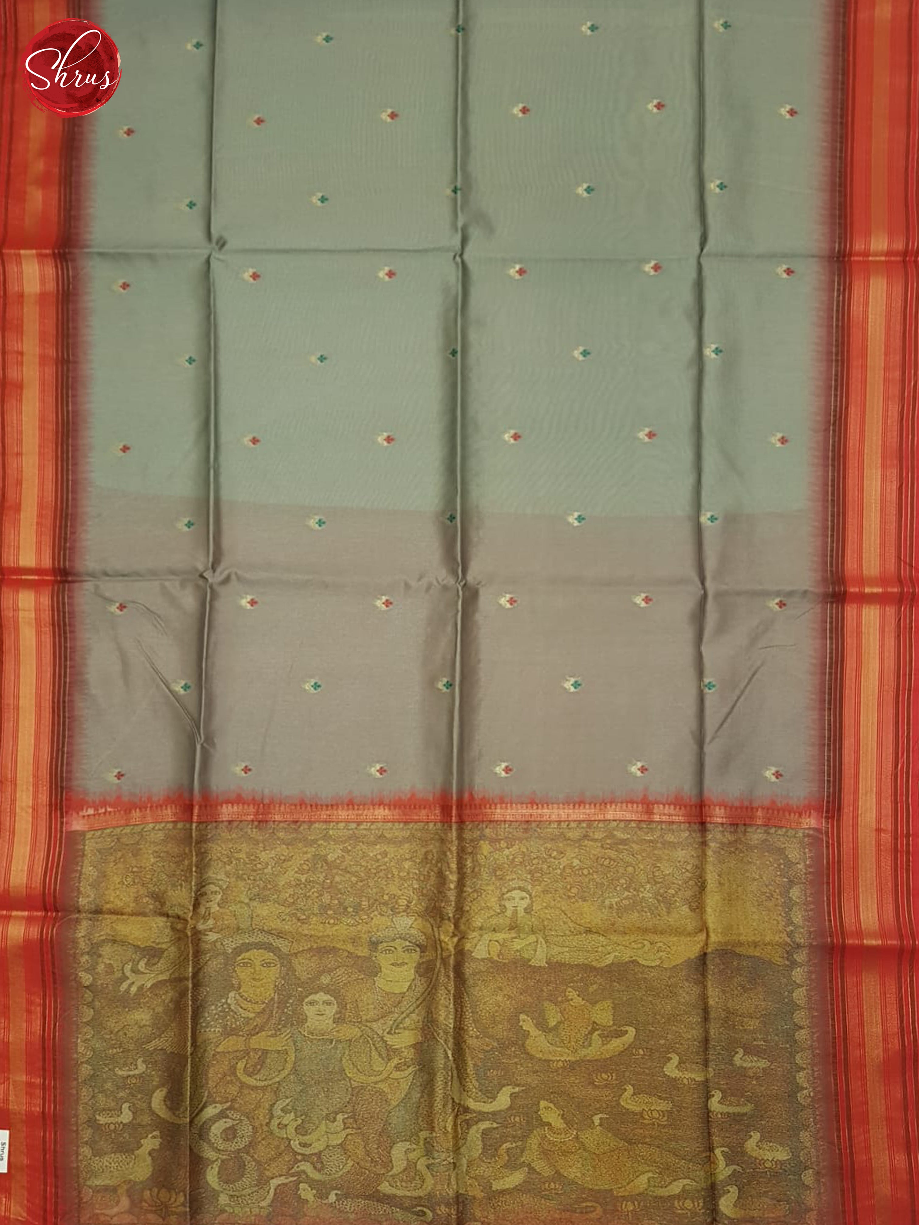 Grey & Red- Semi Tussar Saree - Shop on ShrusEternity.com
