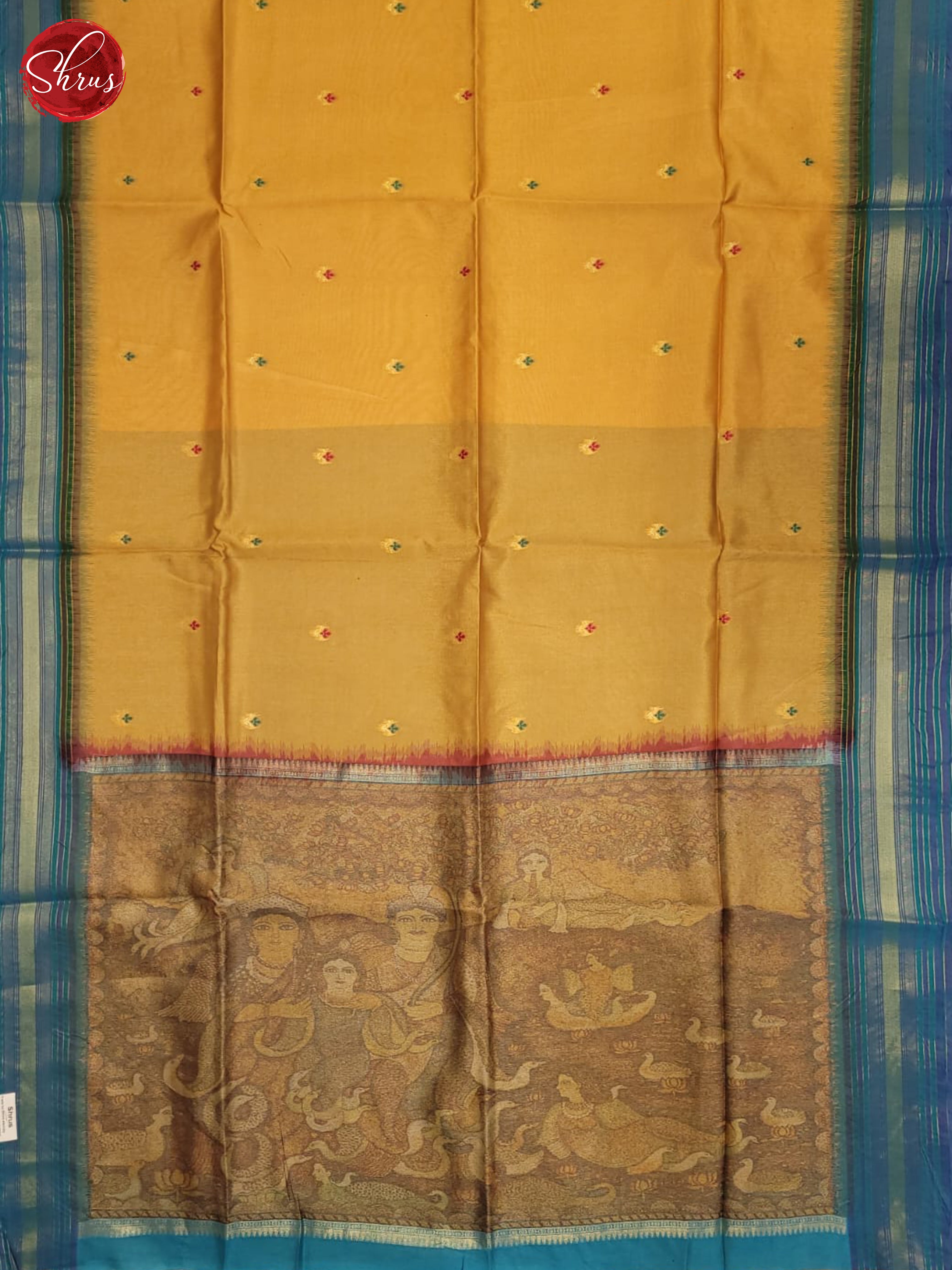 Yellow & Blue- Semi Tussar Saree - Shop on ShrusEternity.com