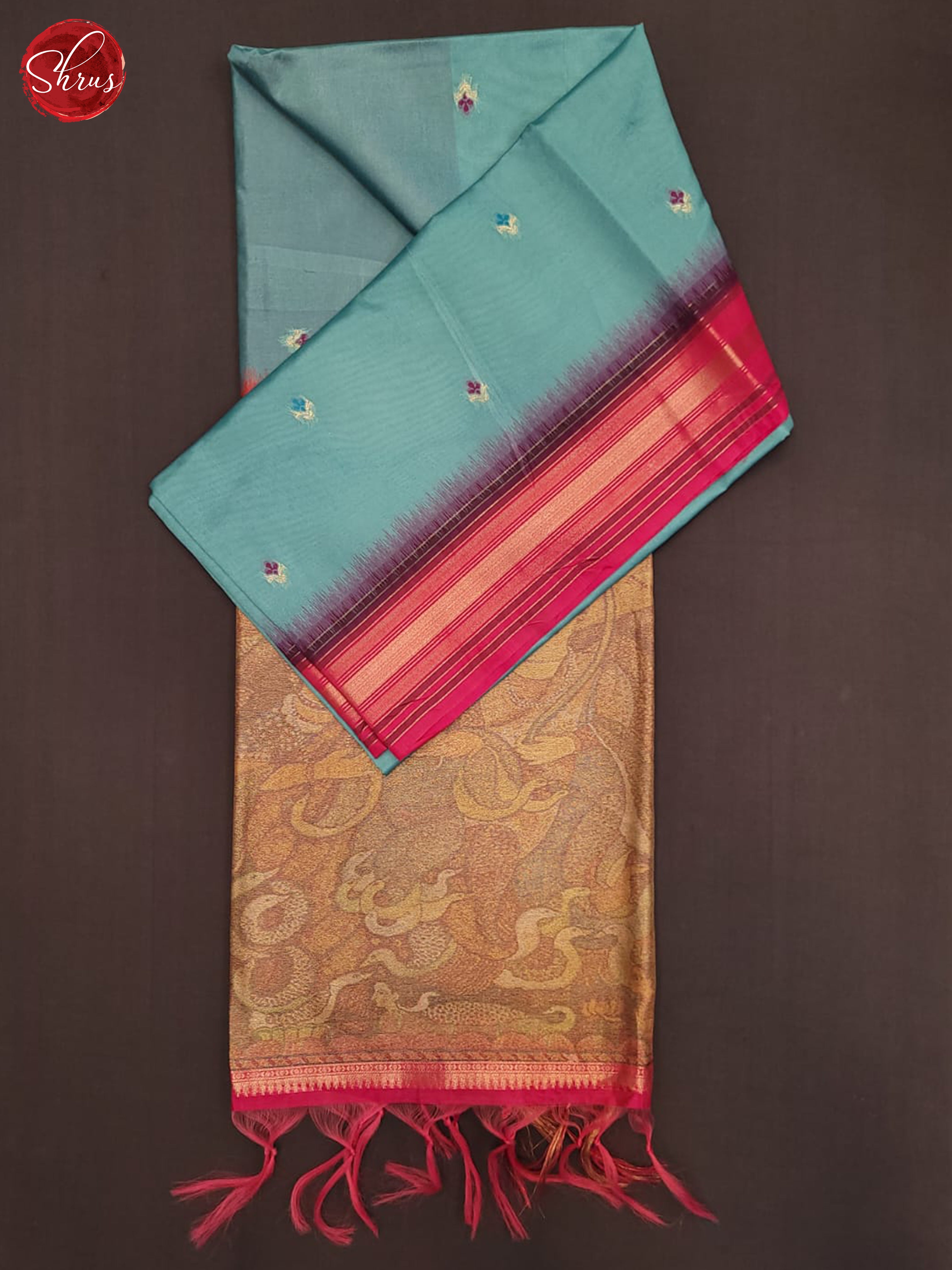 Blue & Pink - Semi Tussar Saree - Shop on ShrusEternity.com