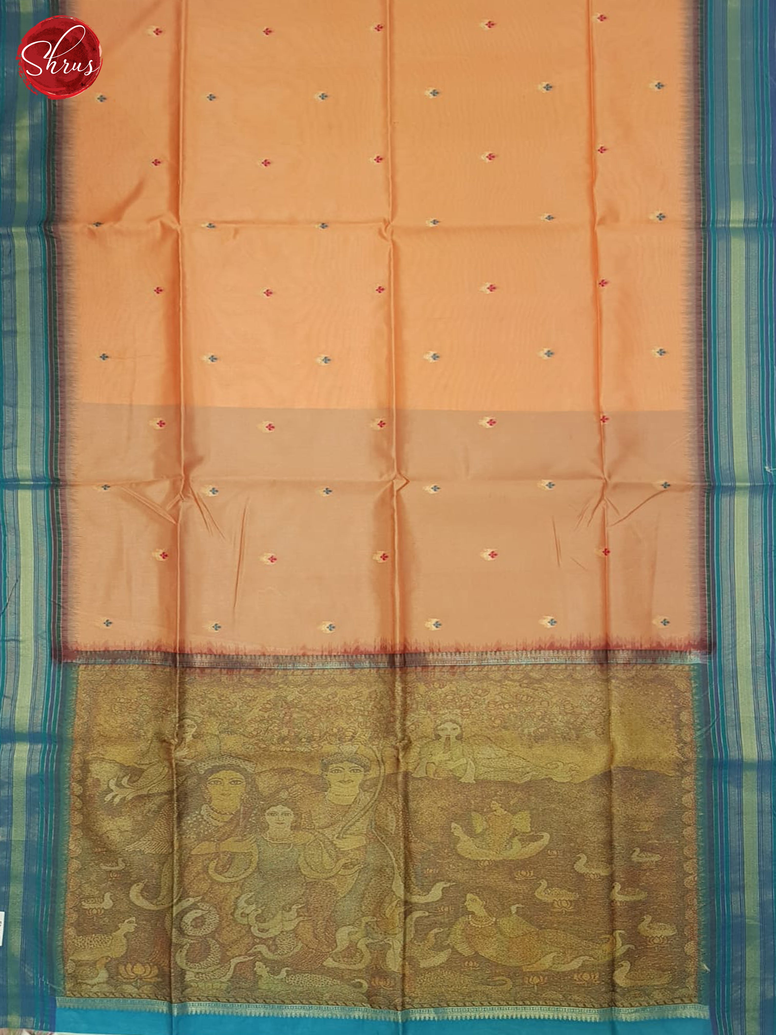 Peach & blue - Semi Tussar Saree - Shop on ShrusEternity.com