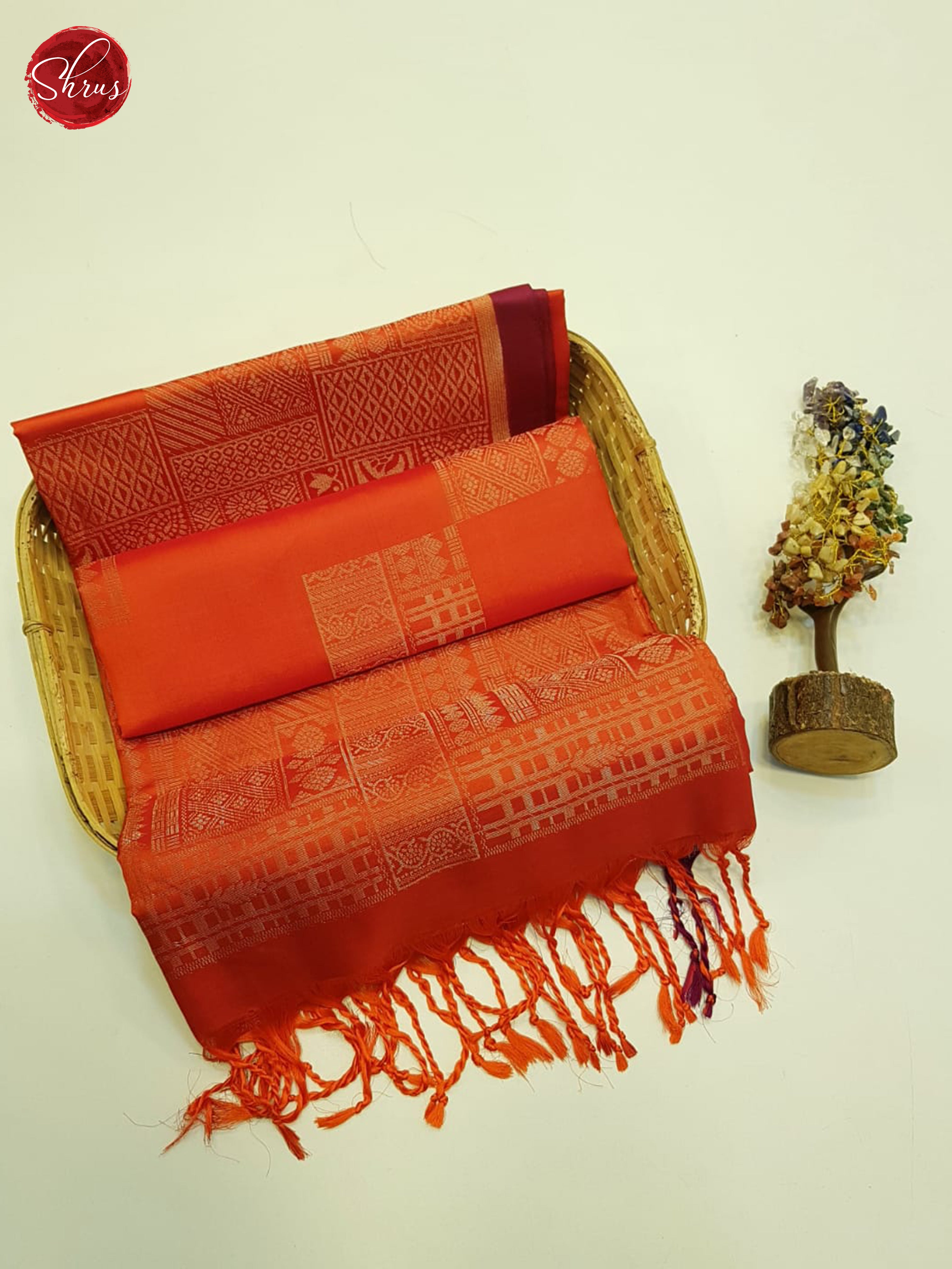 Orange And Wine-Soft silk Saree - Shop on ShrusEternity.com