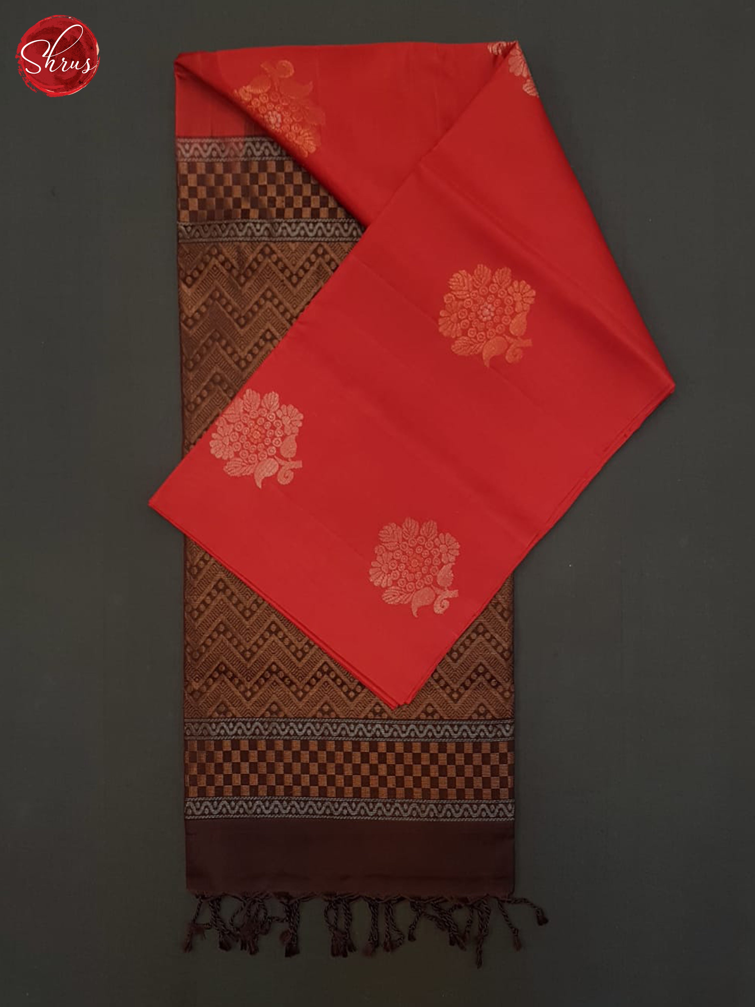 Red & Brown- Soft Silk Halfpure Saree - Shop on ShrusEternity.com